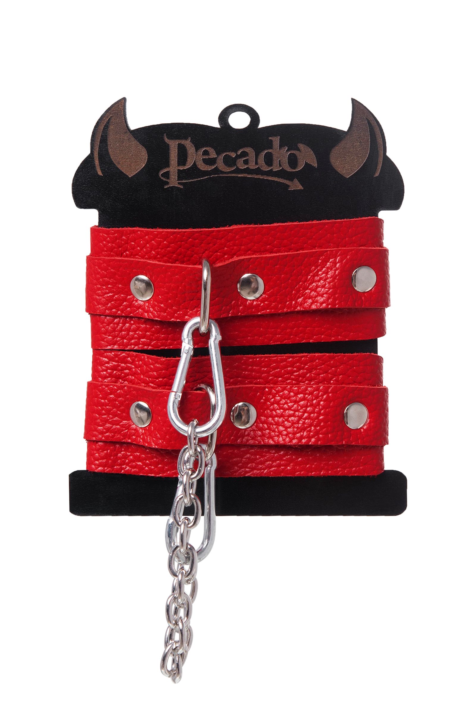 Красные кожаные узкие оковы со скруглёнными углами 7