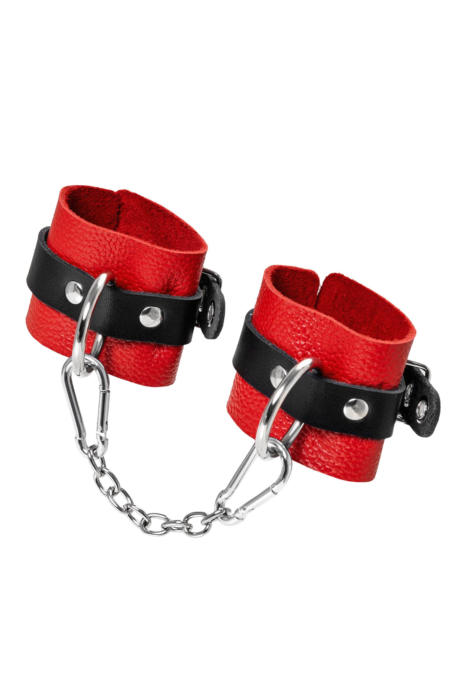 Красно-черные мягкие наручники с одним ремешком с люверсами 4