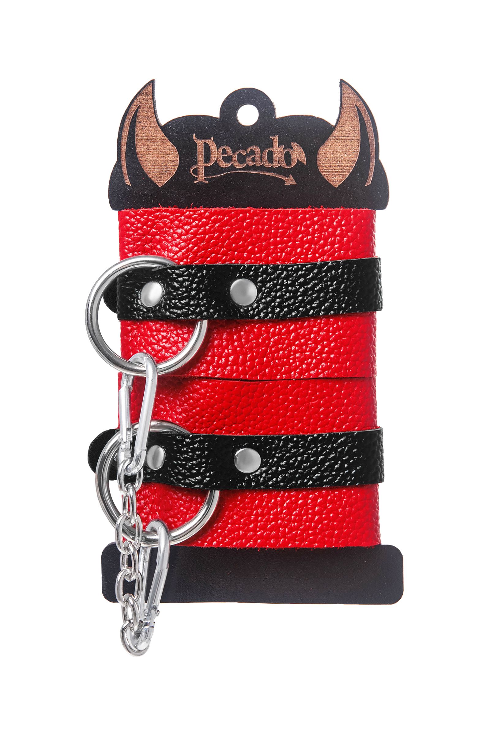 Красно-черные мягкие наручники с одним ремешком с люверсами 6