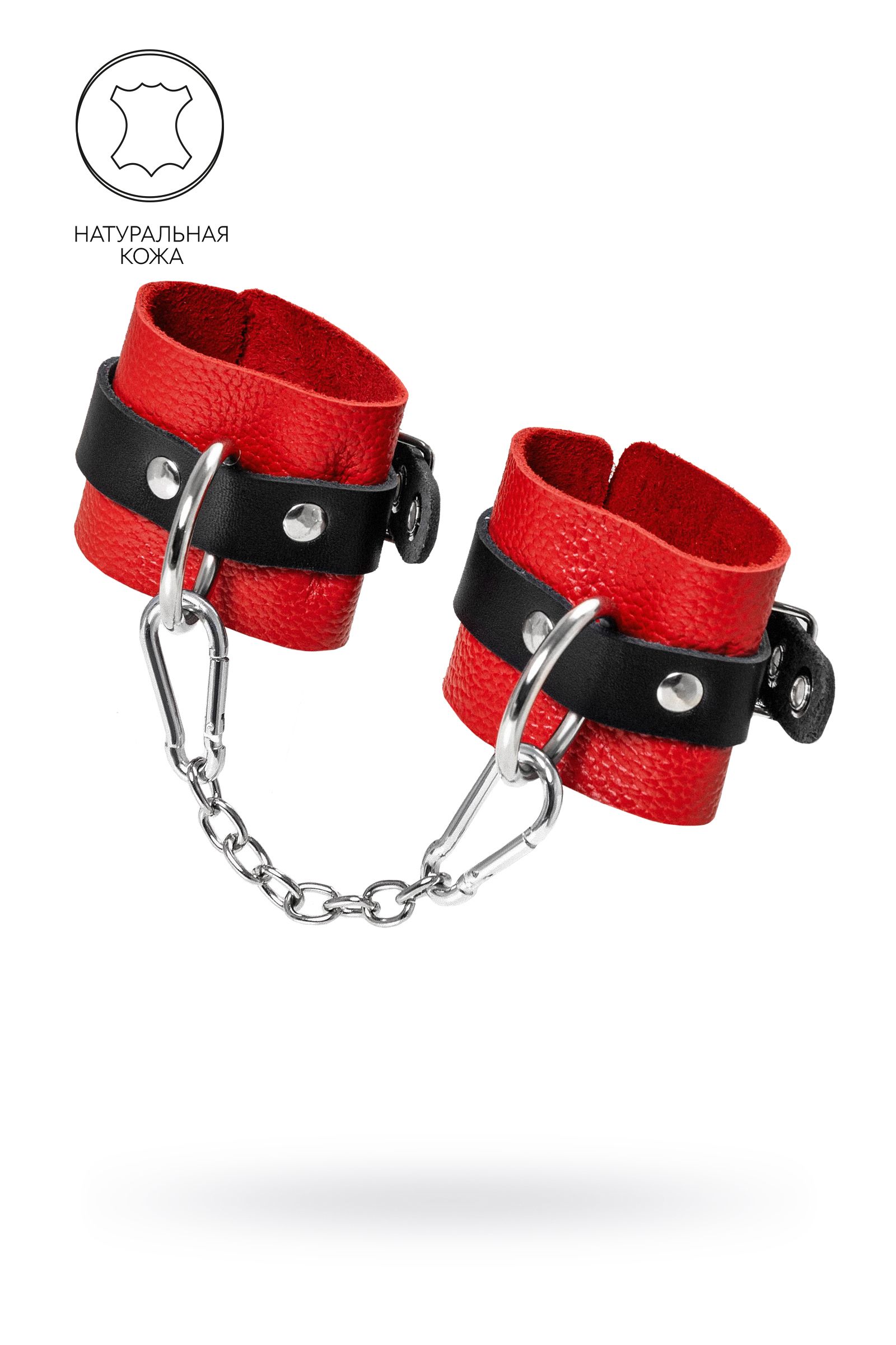 Красно-черные мягкие наручники с одним ремешком с люверсами 1