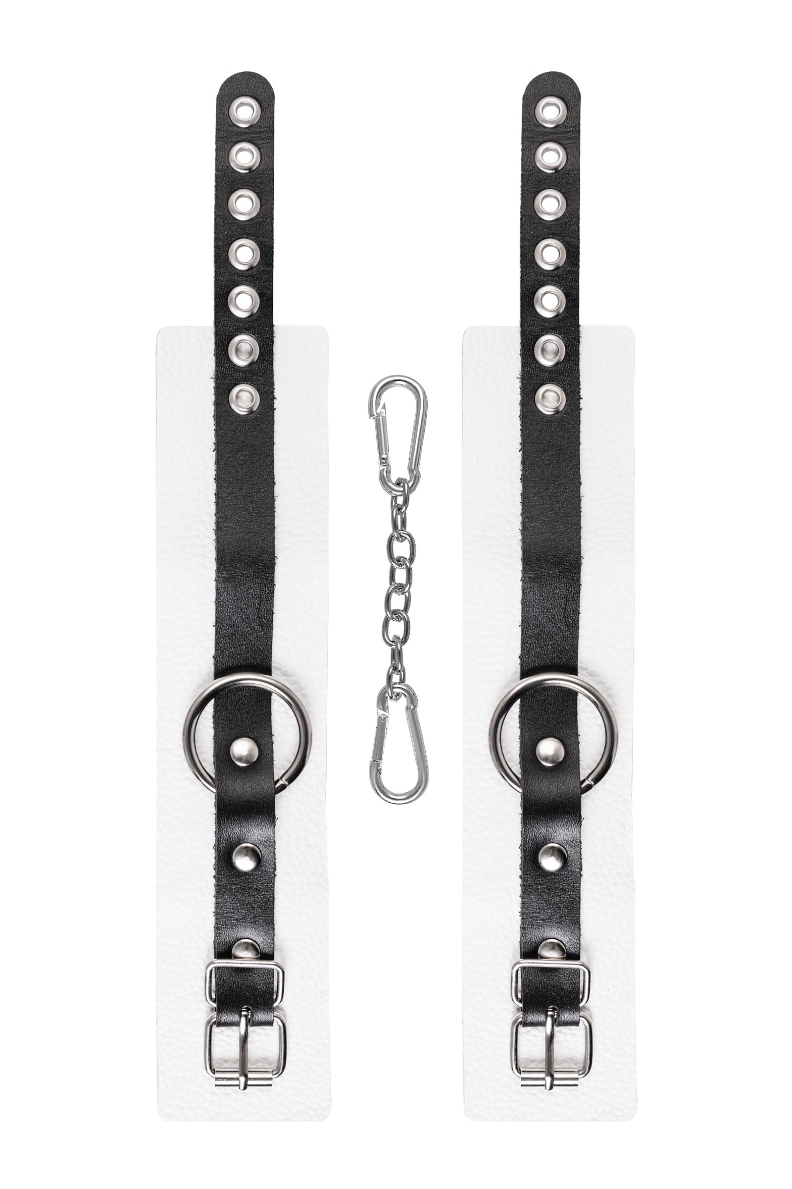 Бело-черные мягкие оковы с одним ремешком и люверсами 5
