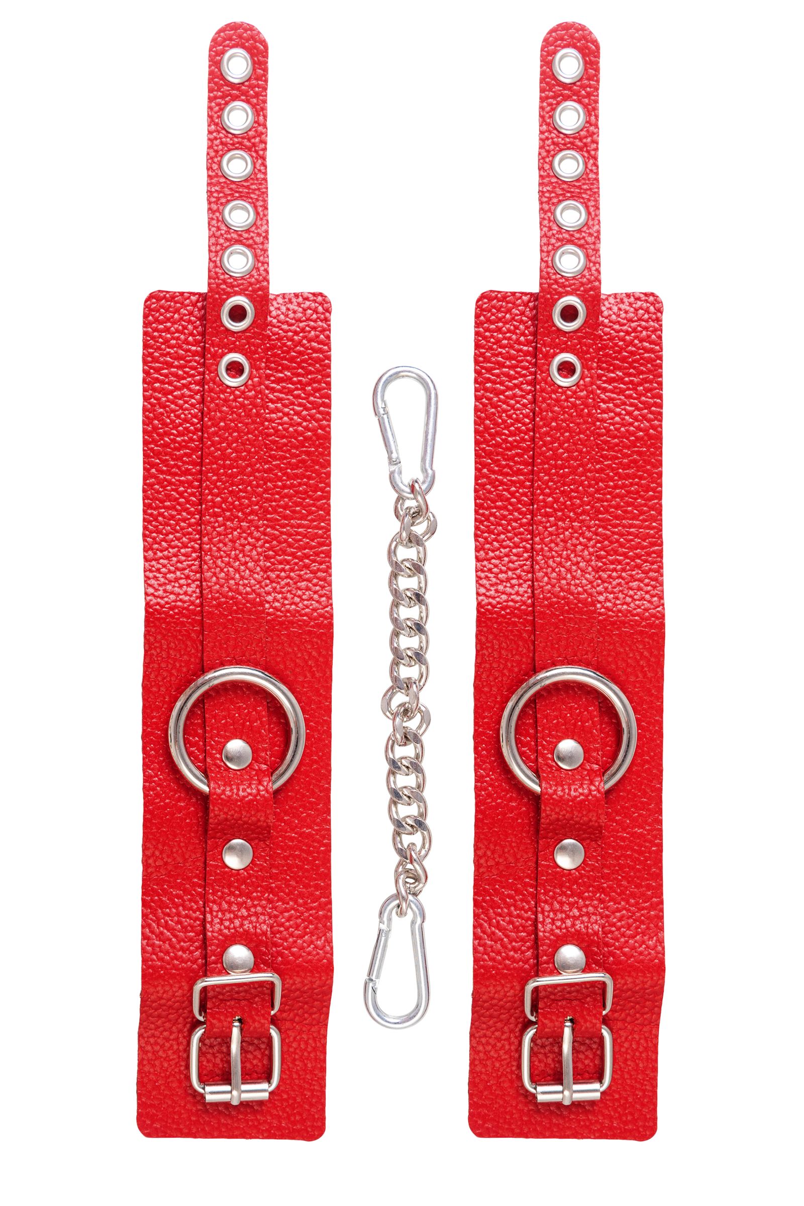 Красные мягкие кожаные оковы с люверсами 5