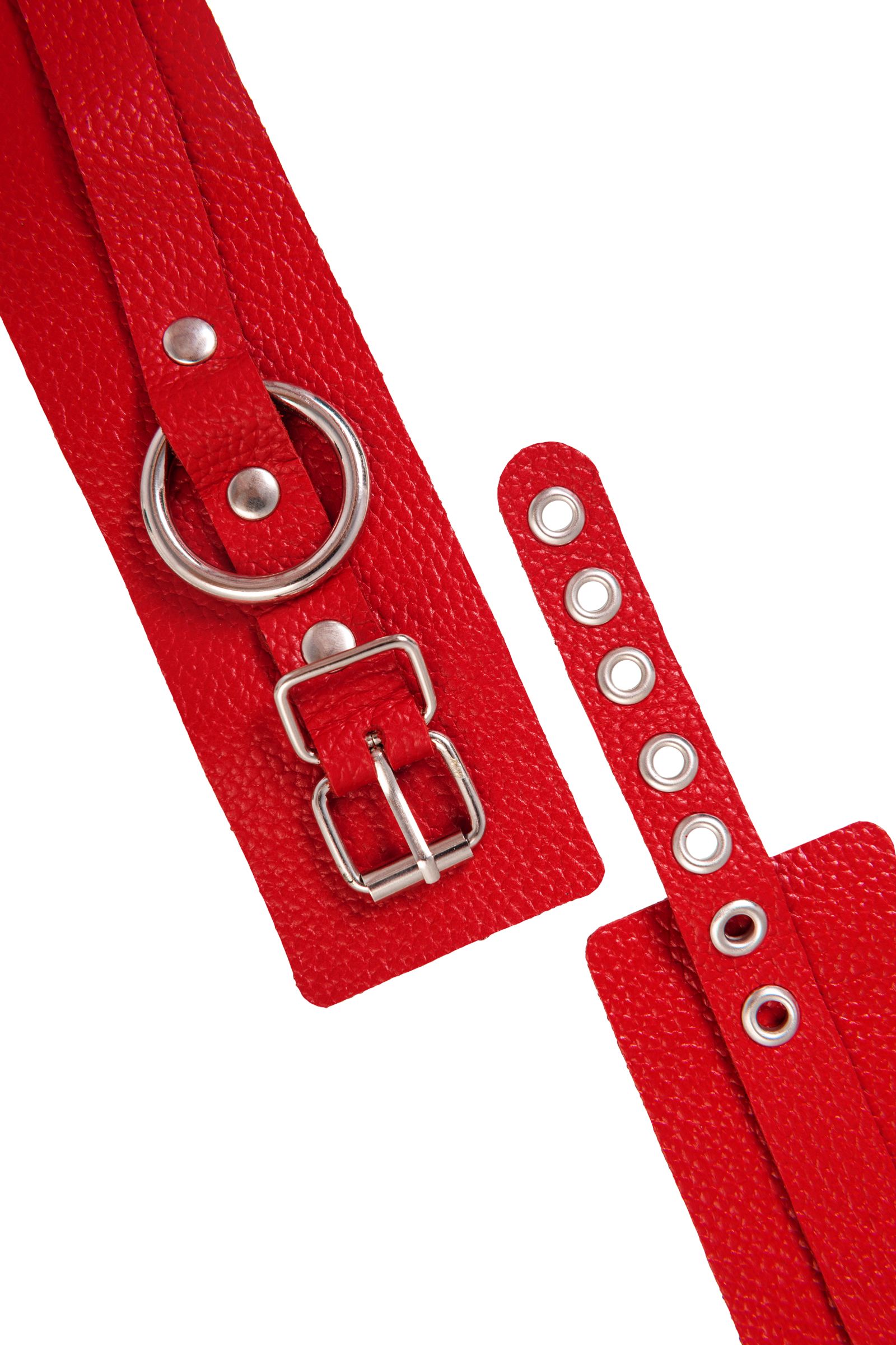 Красные мягкие кожаные оковы с люверсами 6