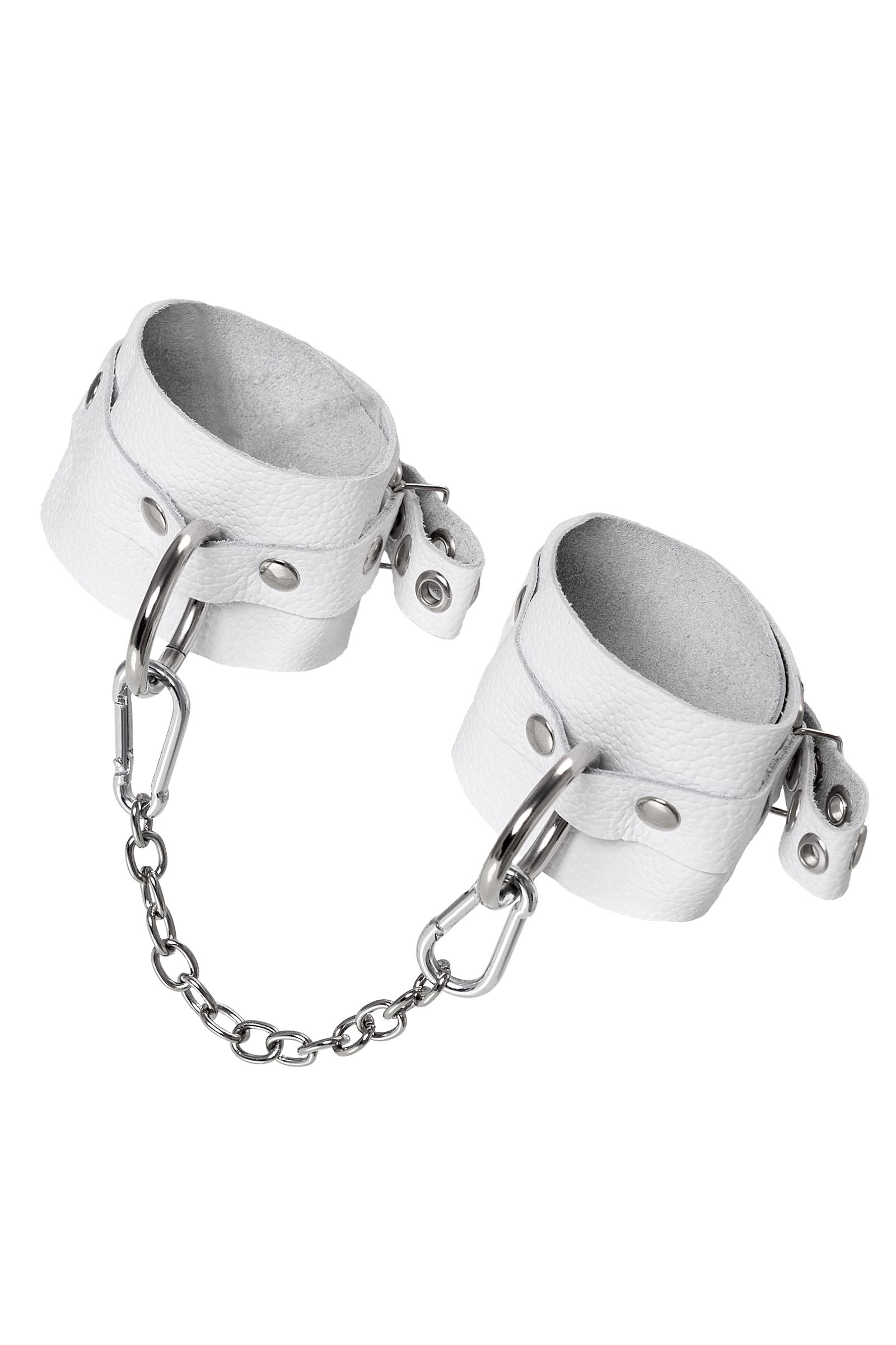 Белые мягкие кожаные оковы с люверсами 4