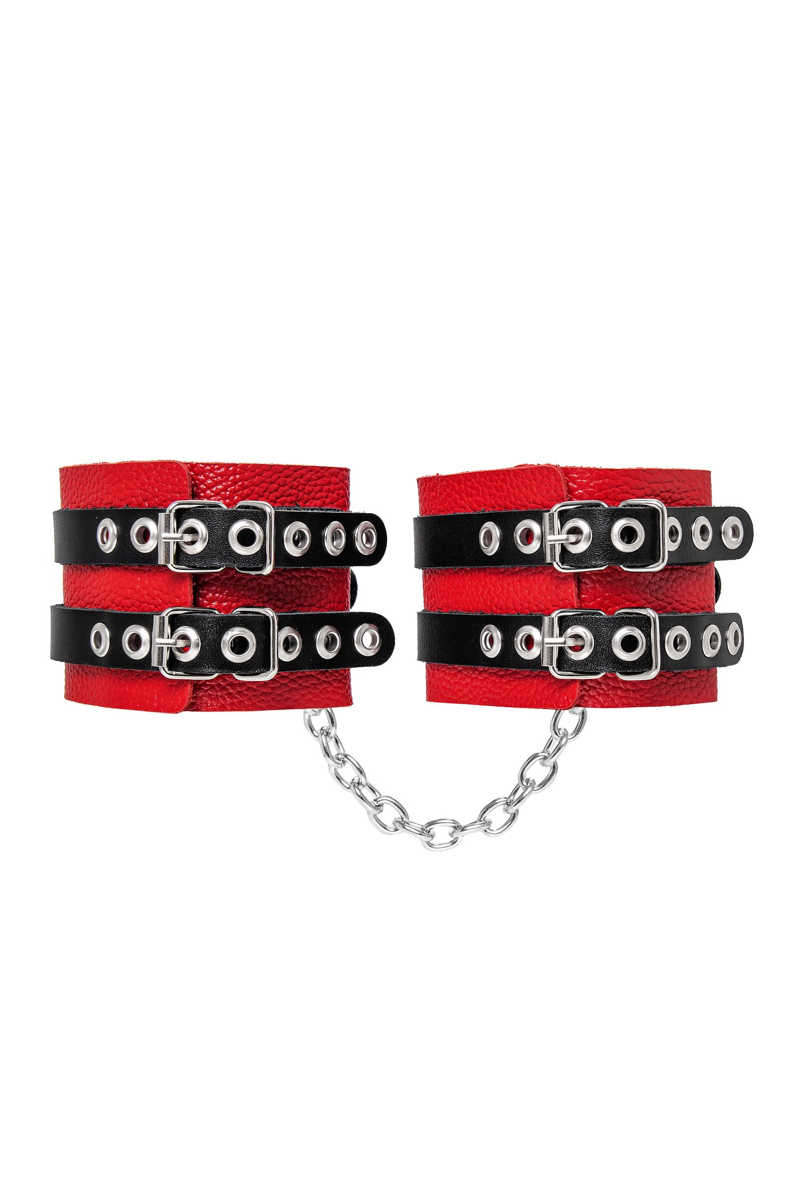 Красно-черные мягкие оковы с двумя ремешками с люверсами 3