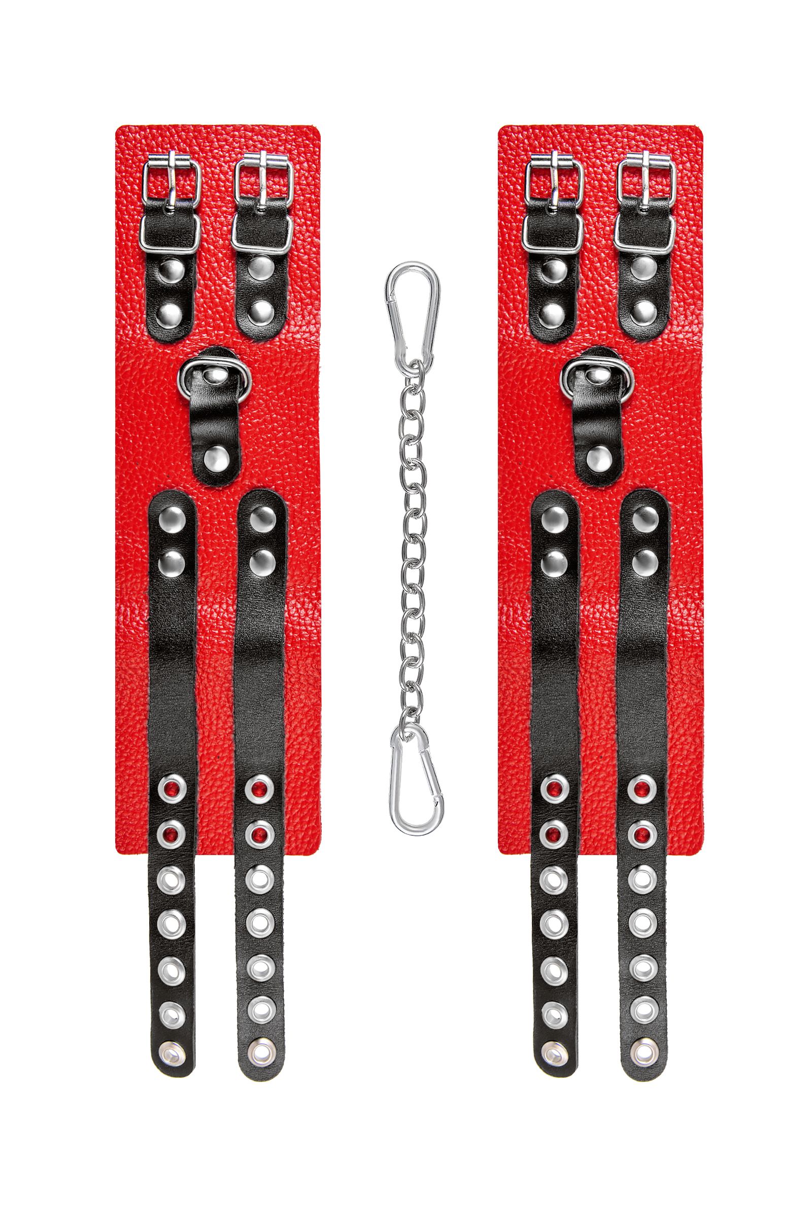 Красно-черные мягкие оковы с двумя ремешками с люверсами 5
