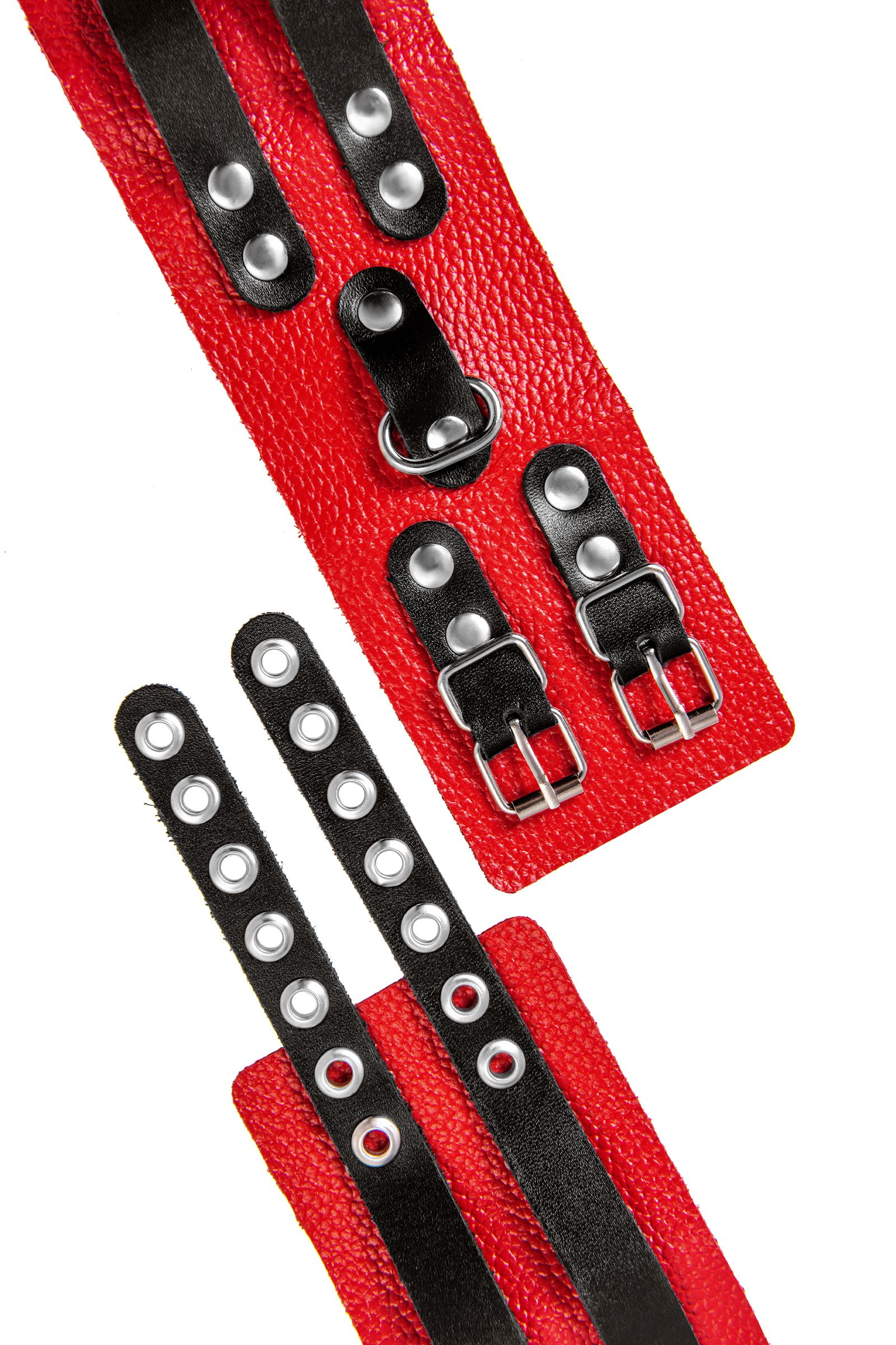 Красно-черные мягкие оковы с двумя ремешками с люверсами 7