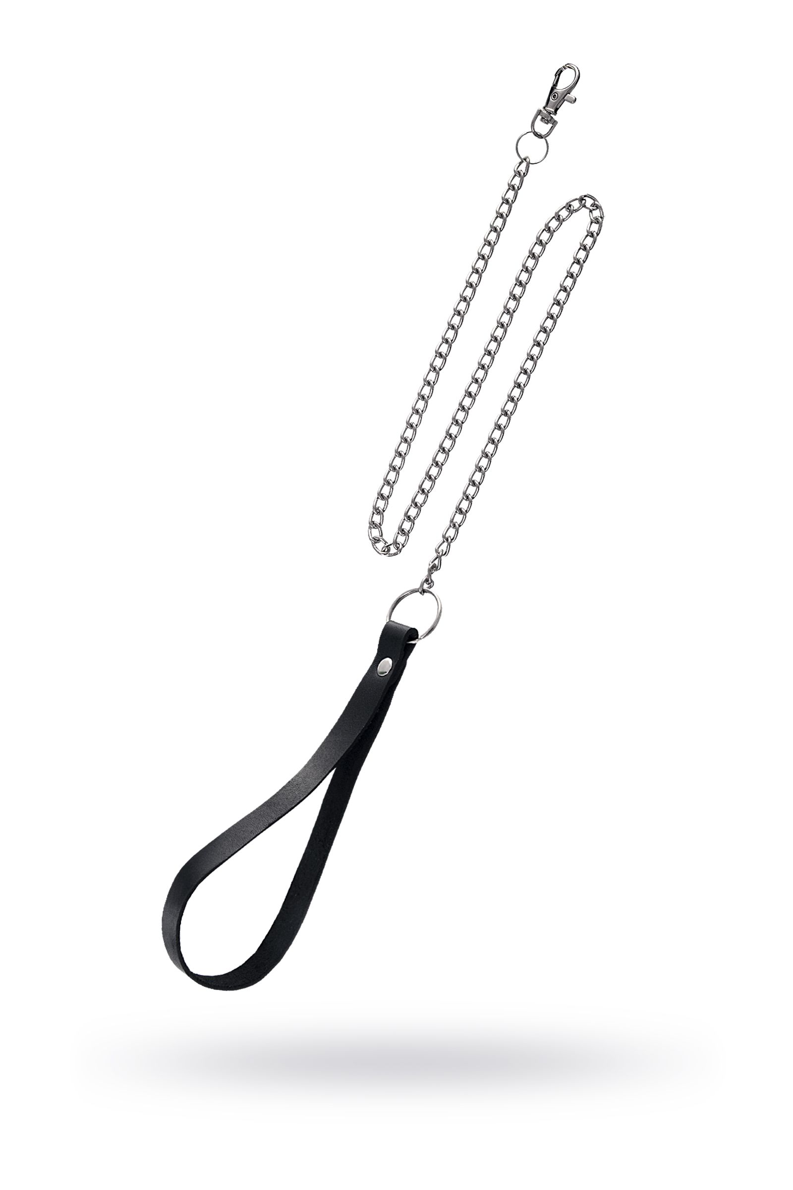 Поводок с ручкой из черной натуральной кожи и карабином для ошейника 1
