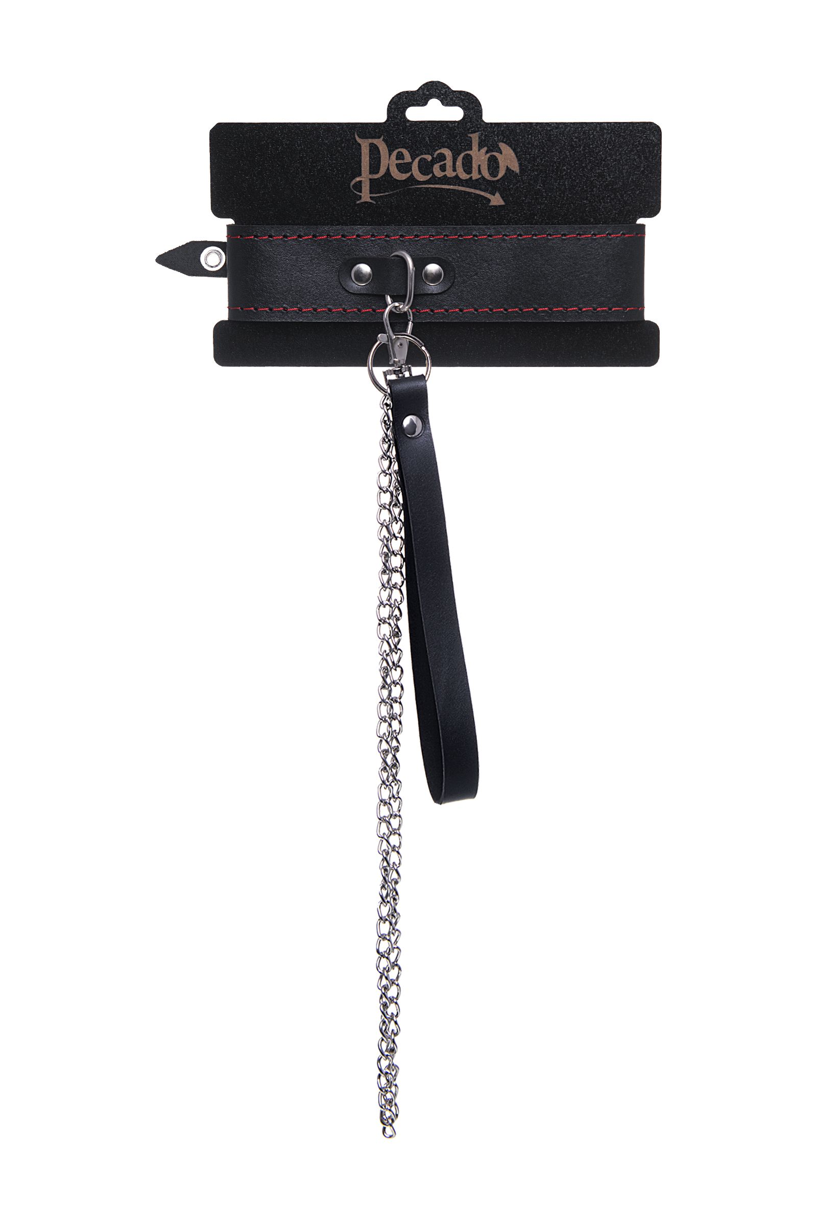 Кожаный двухслойный ошейник с красной строчкой и поводком 6