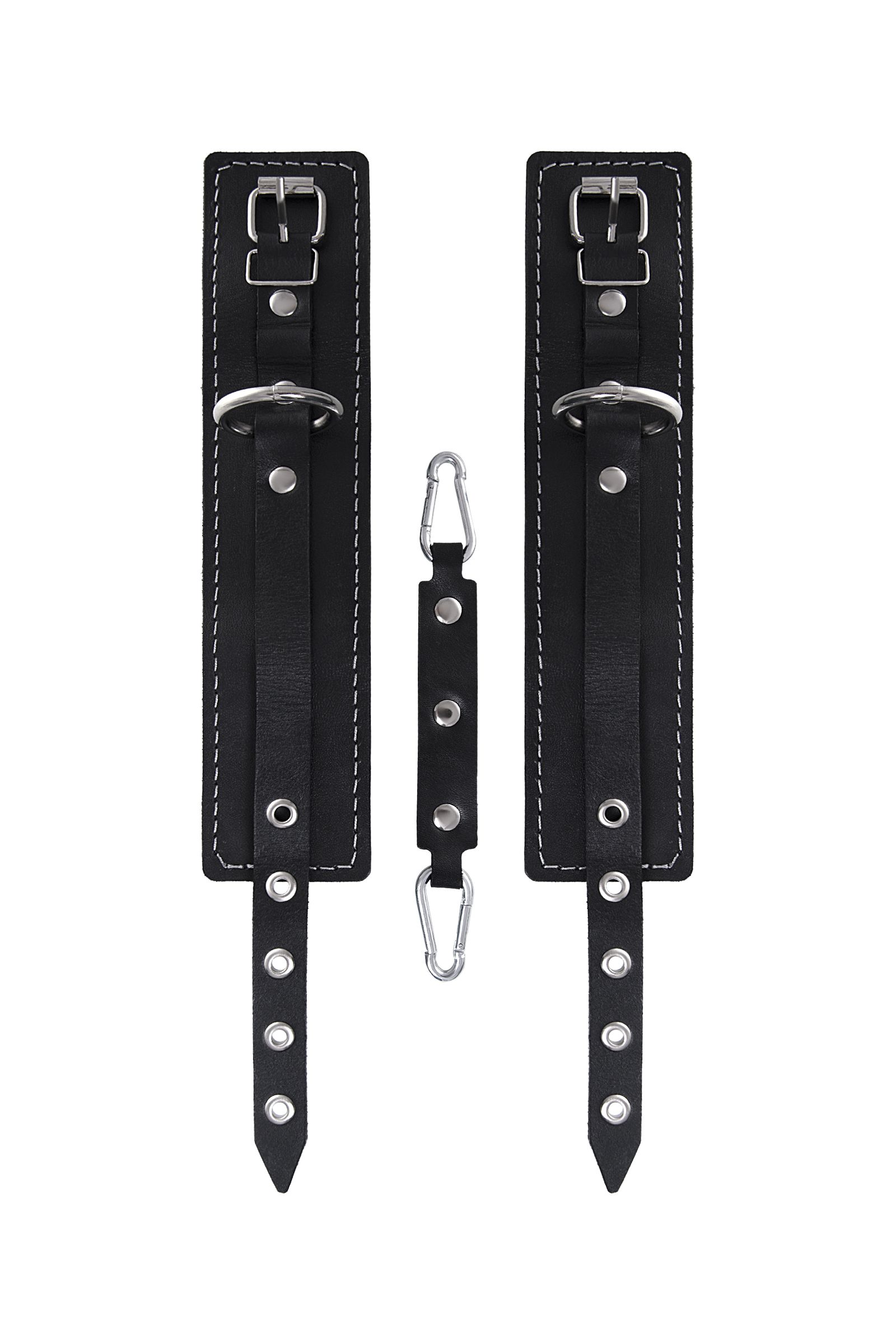 Черные двухслойные кожаные оковы с белой строчкой 4