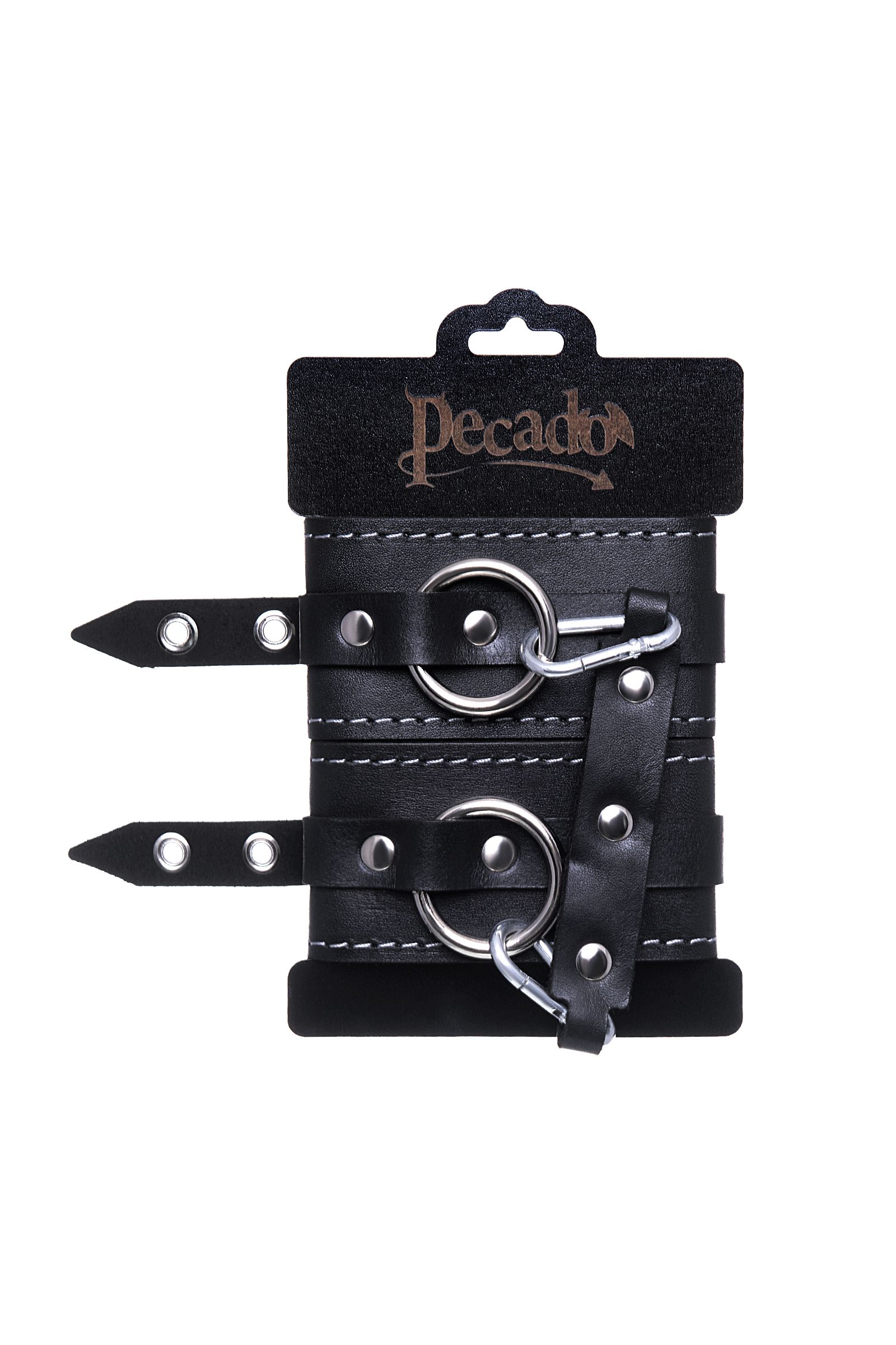 Черные двухслойные кожаные оковы с белой строчкой 6