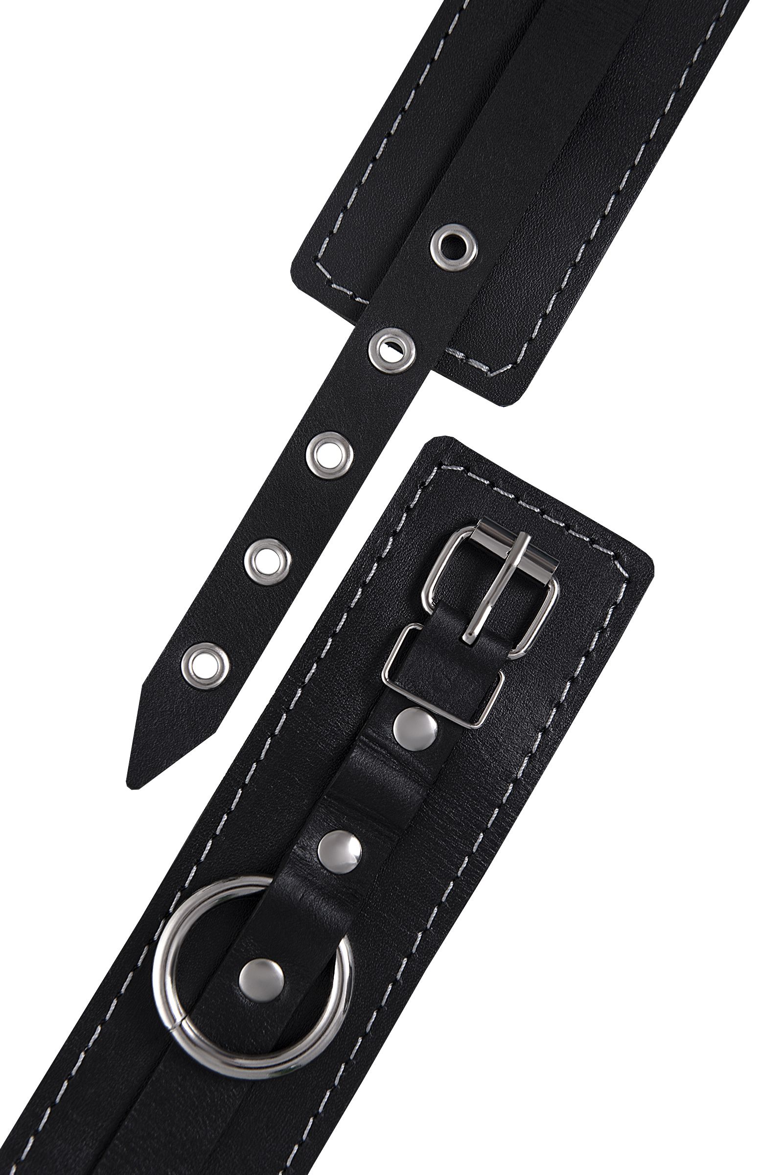 Черные двухслойные кожаные оковы с белой строчкой 7