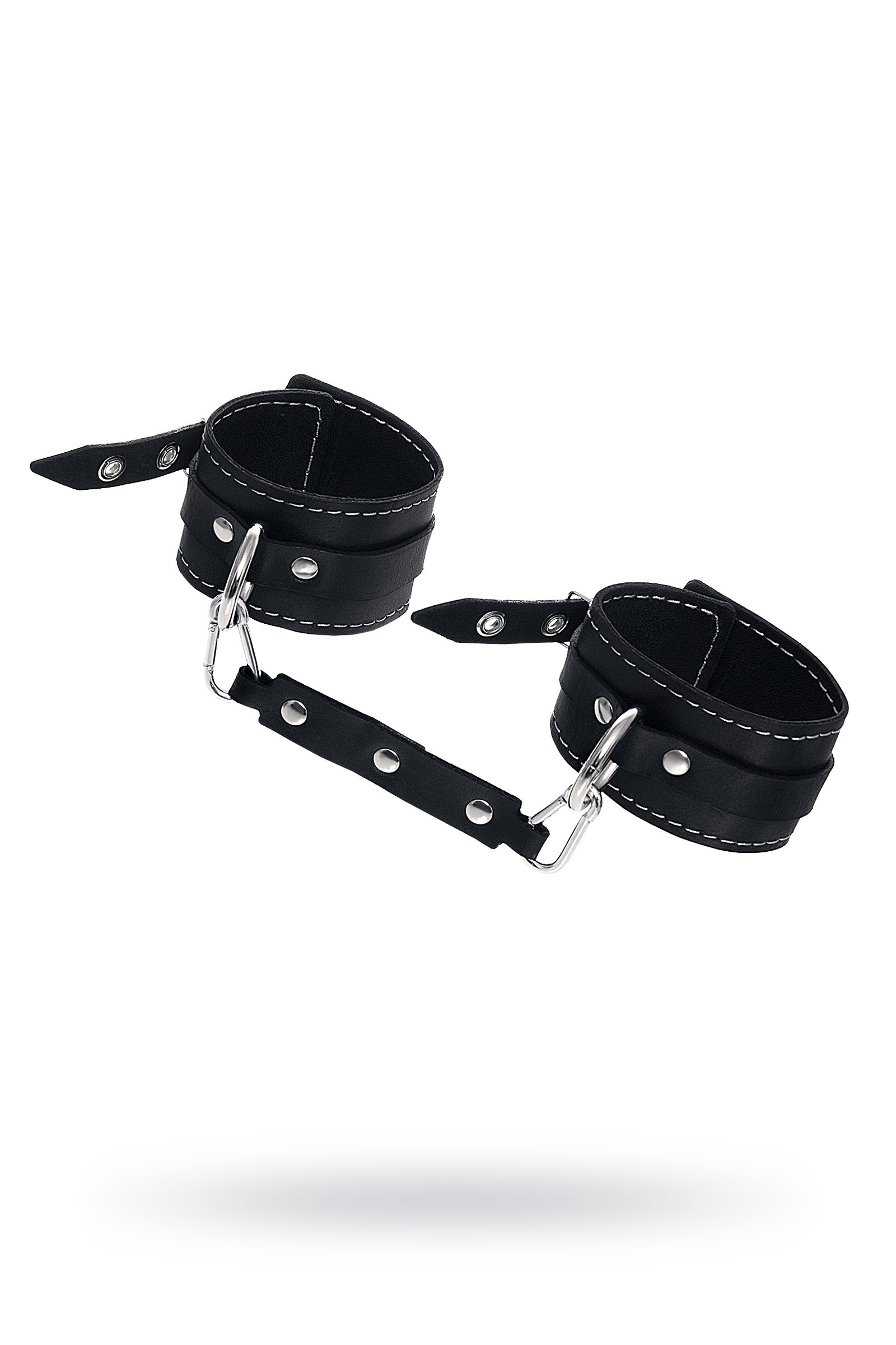 Черные двухслойные кожаные оковы с белой строчкой 1