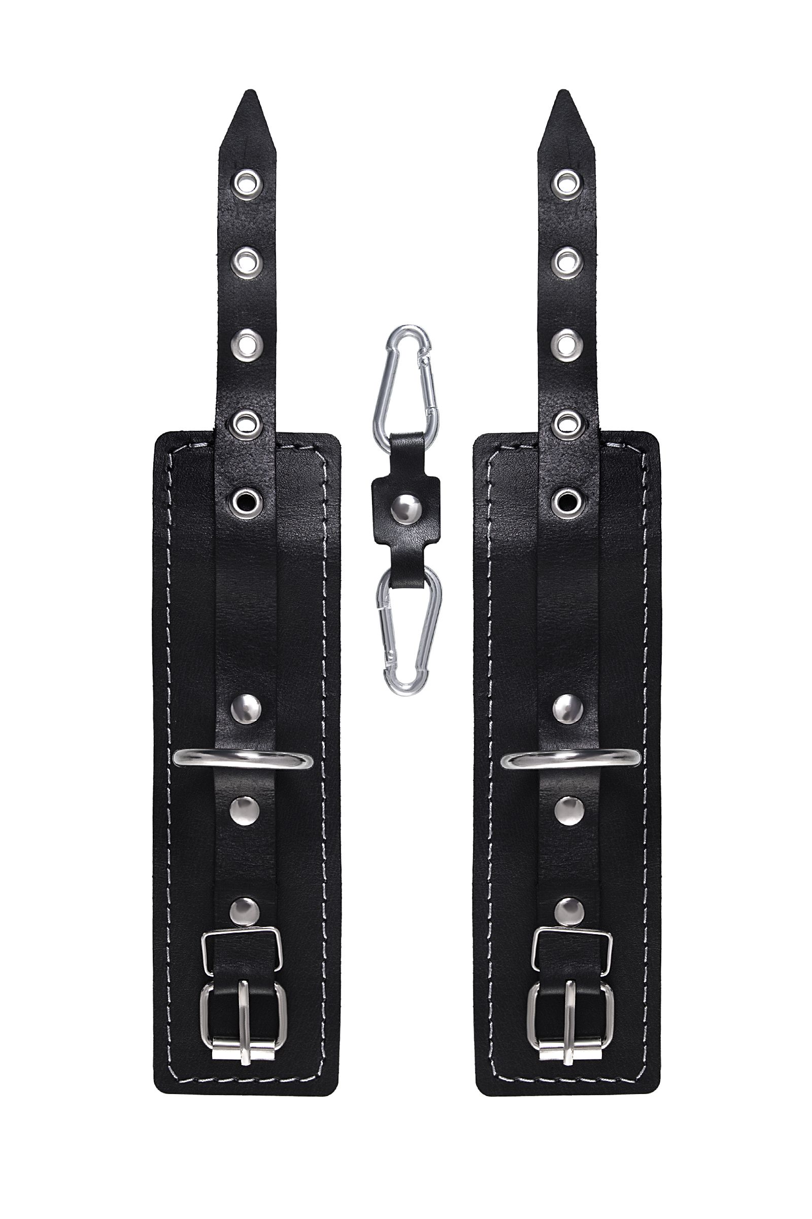 Черные двухслойные наручники с белой строчкой 4