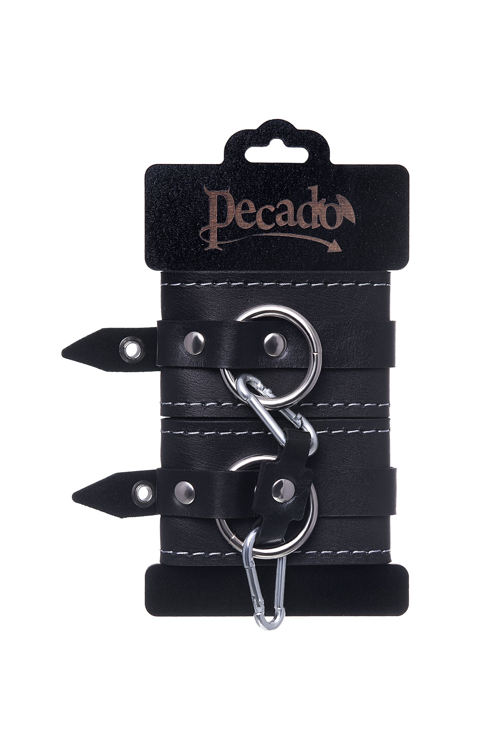 Черные двухслойные наручники с белой строчкой 6