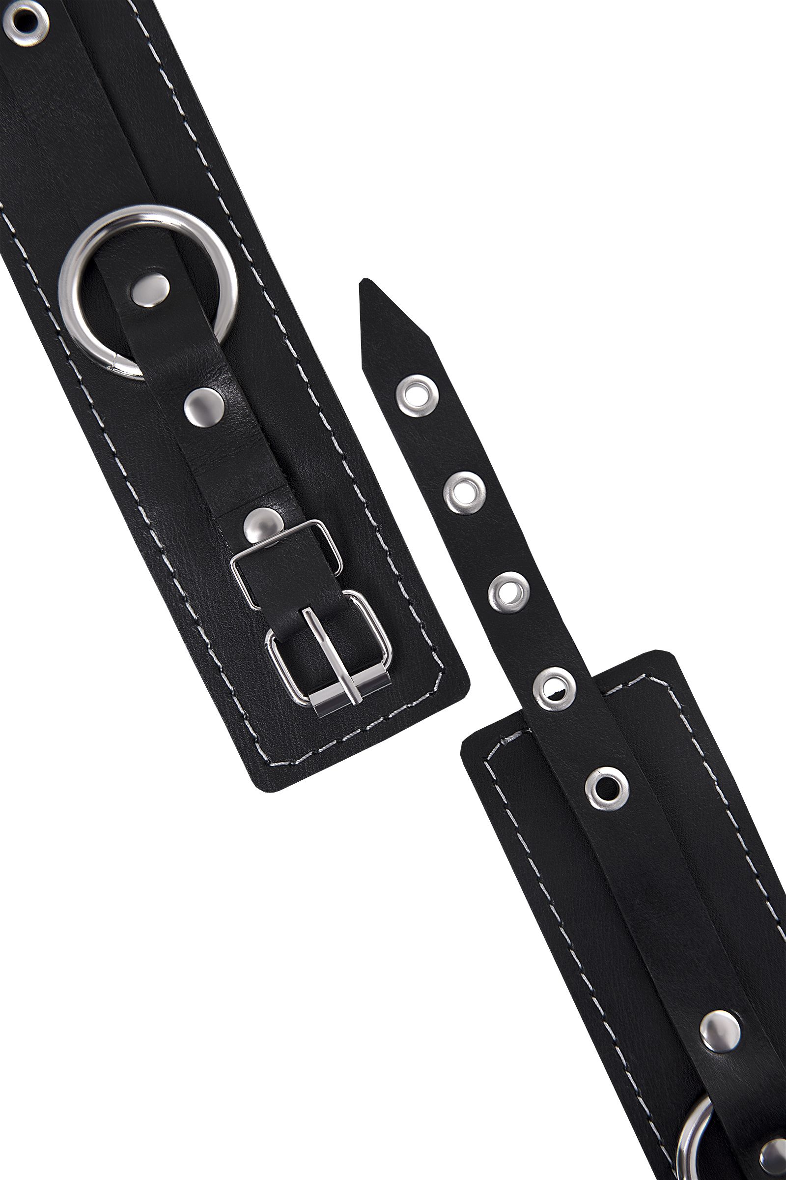 Черные двухслойные наручники с белой строчкой 7