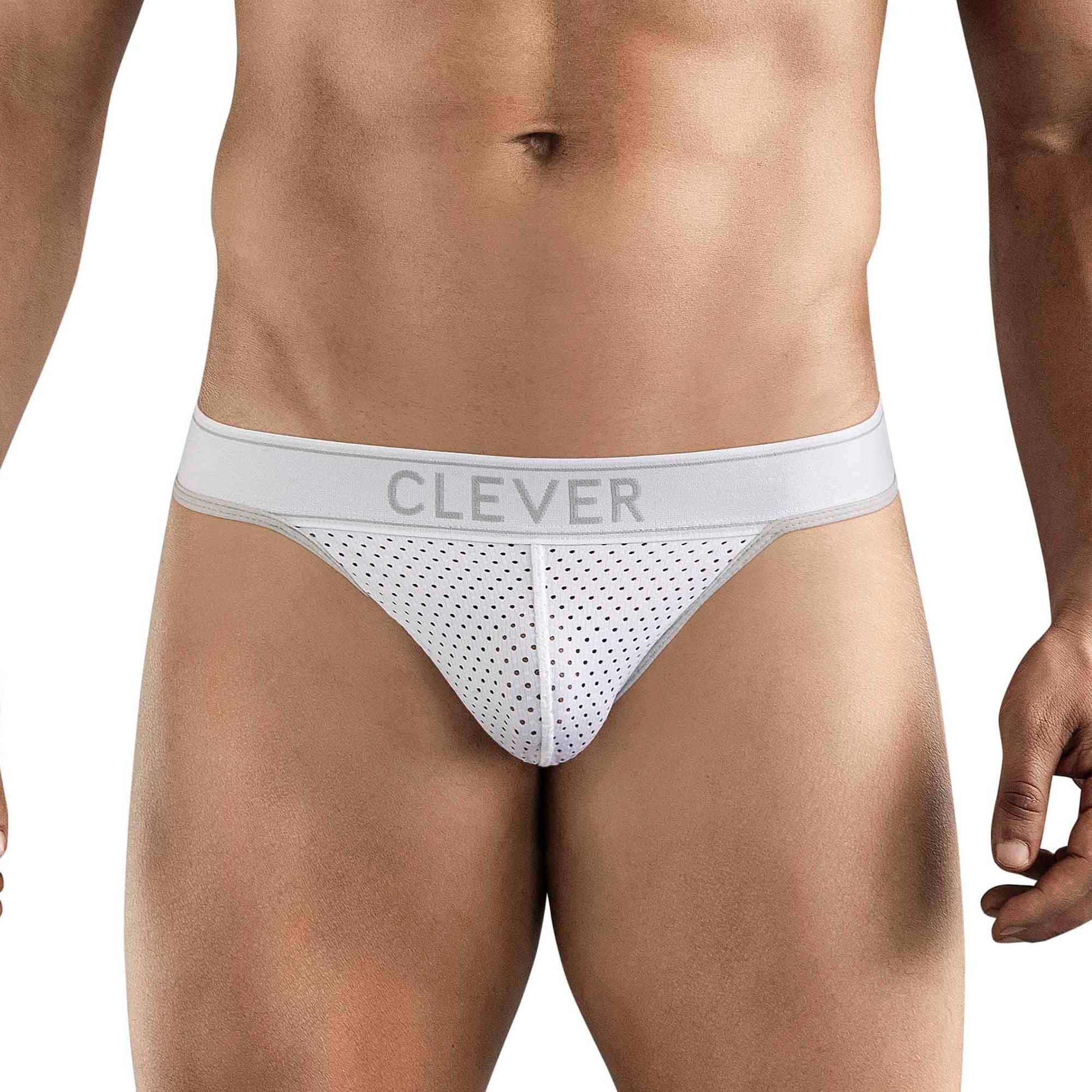 Белые перфорированные трусы-тонги Clever Ambar Thong 1