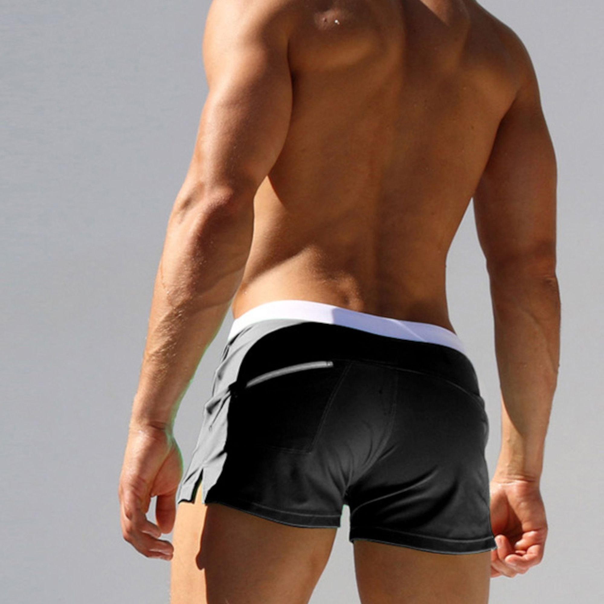 Черные мужские плавки-хипсы с белым поясом 3