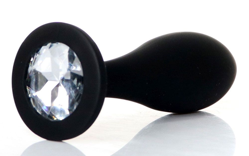 Черная анальная втулка с прозрачным кристаллом - 9,2 см. 2