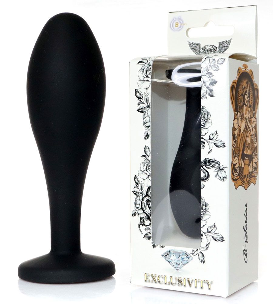 Черная анальная втулка с прозрачным кристаллом - 9,2 см. 1