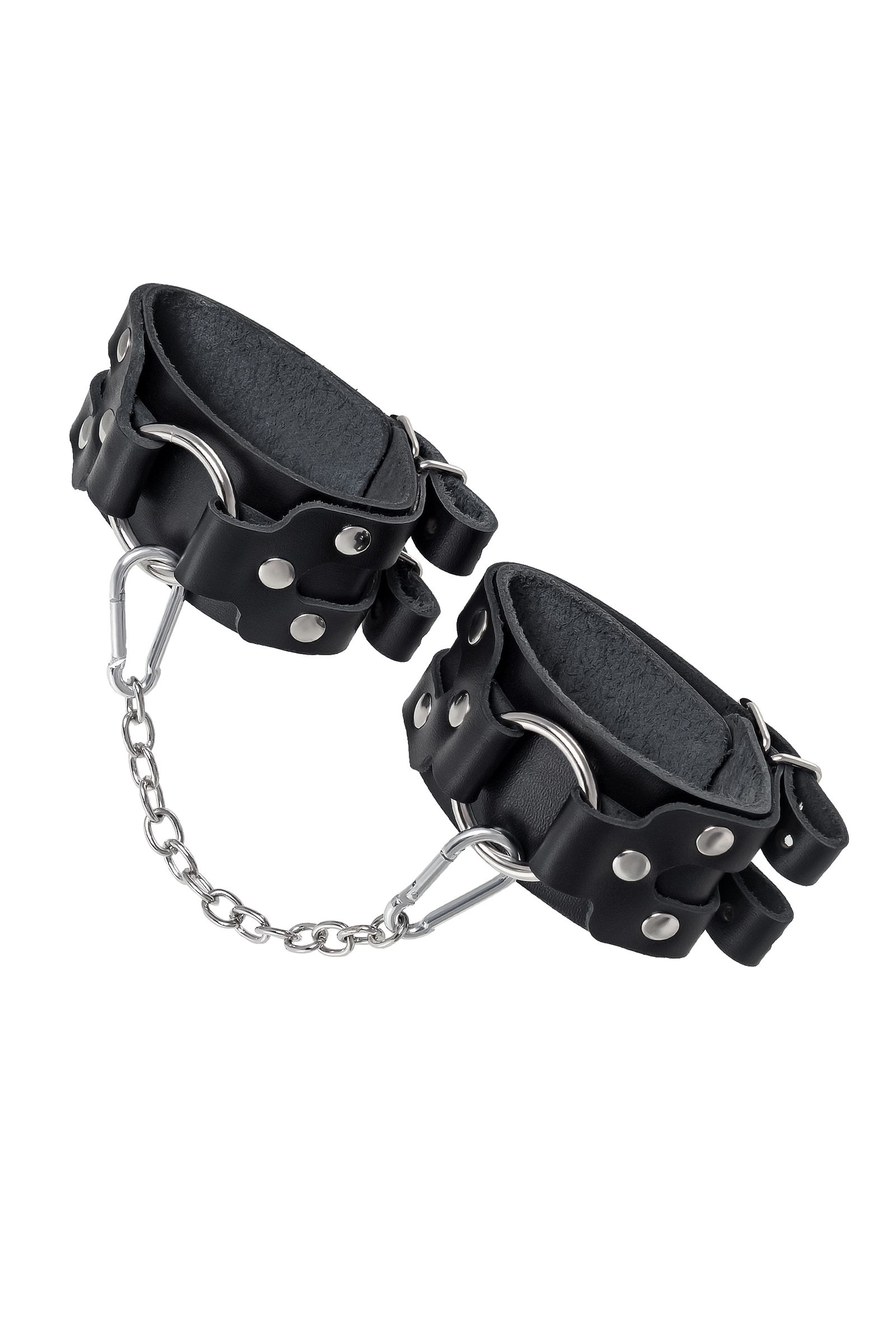 Черные кожаные оковы с двумя ремешками 4