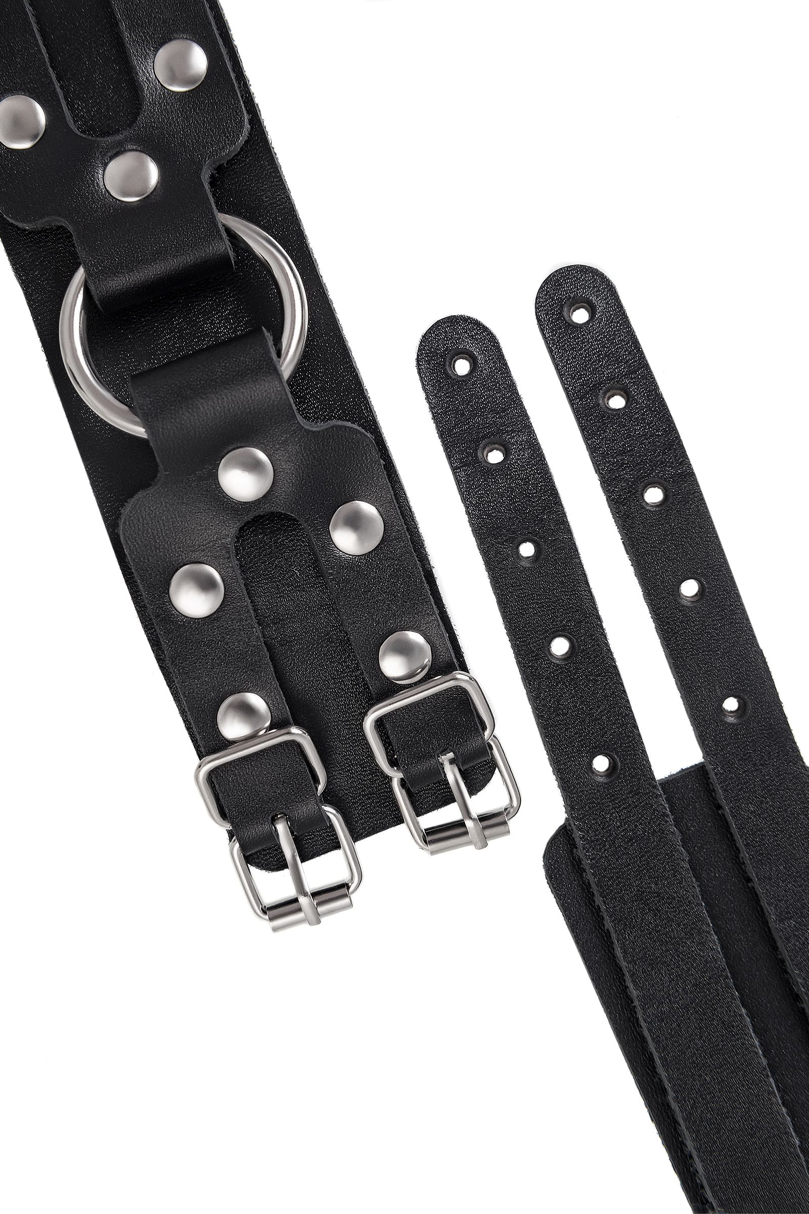 Черные кожаные оковы с двумя ремешками 6
