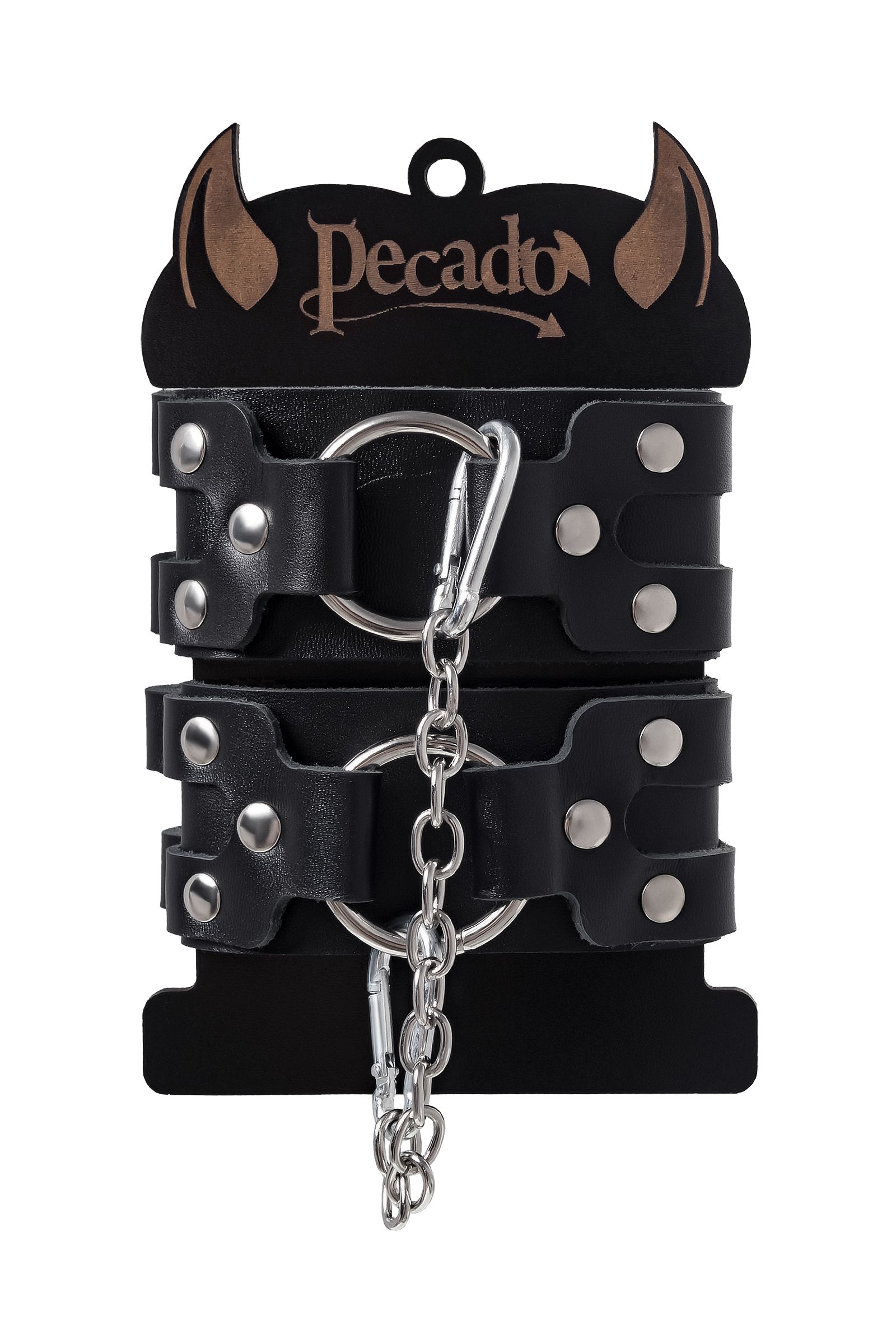 Черные кожаные оковы с двумя ремешками 7