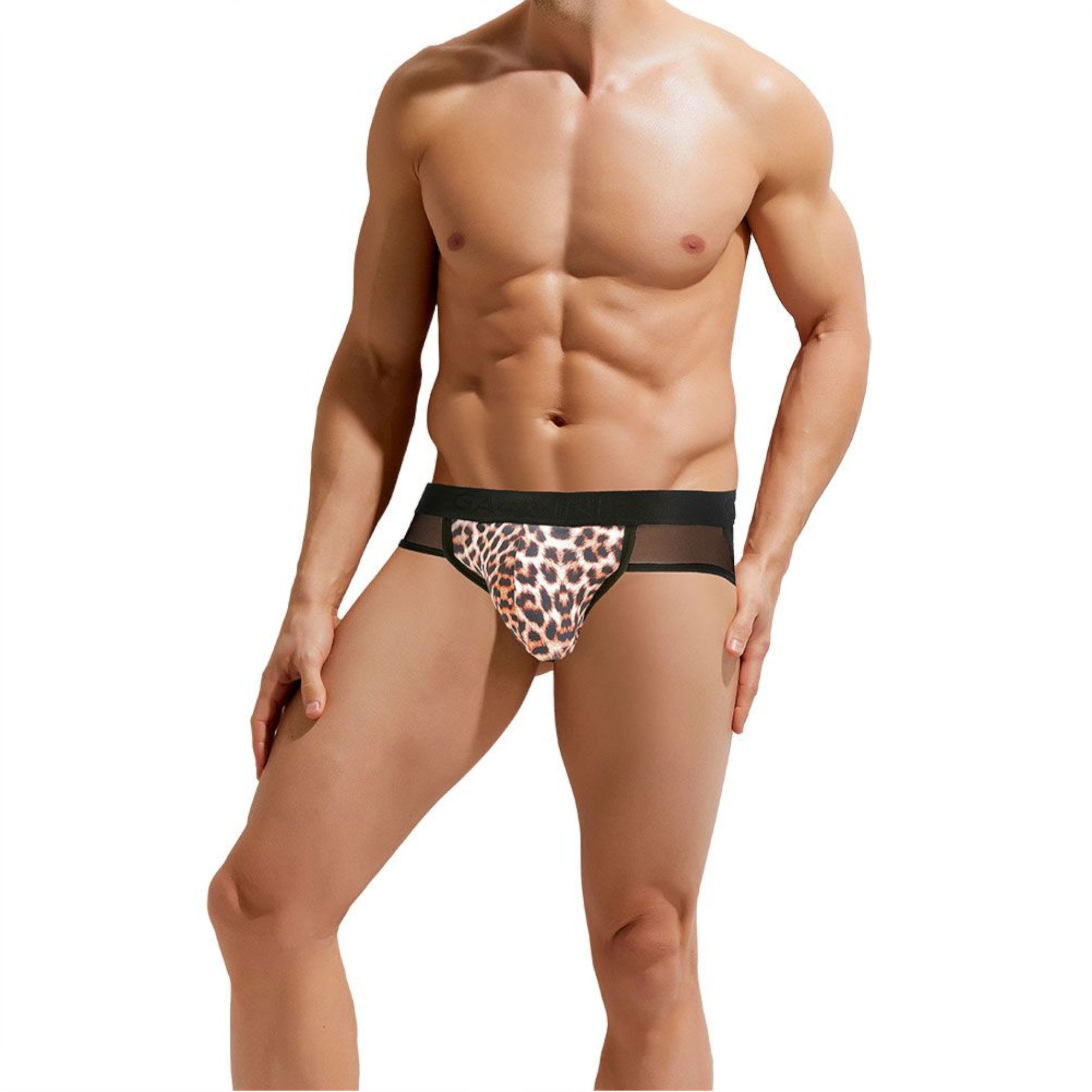Сексуальные мужские трусы-джоки с леопардовой вставкой по центру 3