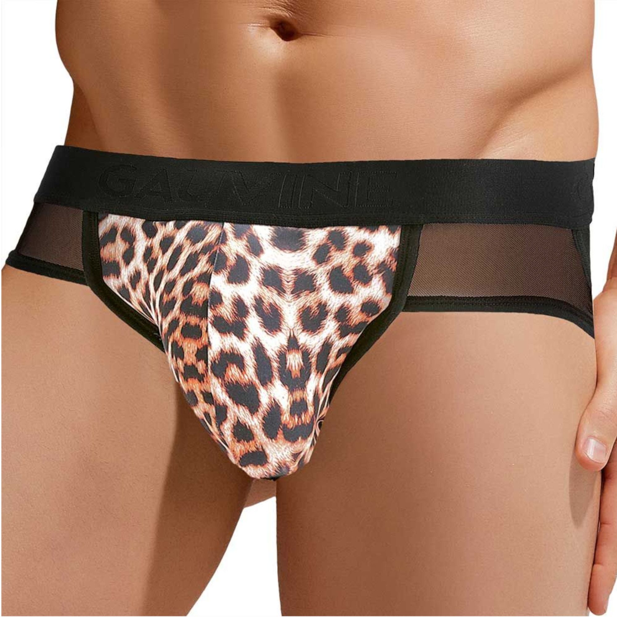 Сексуальные мужские трусы-джоки с леопардовой вставкой по центру 1
