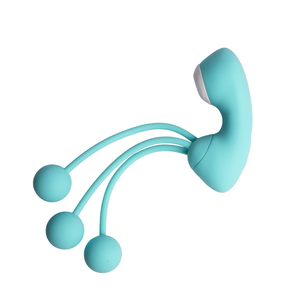 Бирюзовый вакуумный стимулятор клитора с вагинальными виброшариками 1