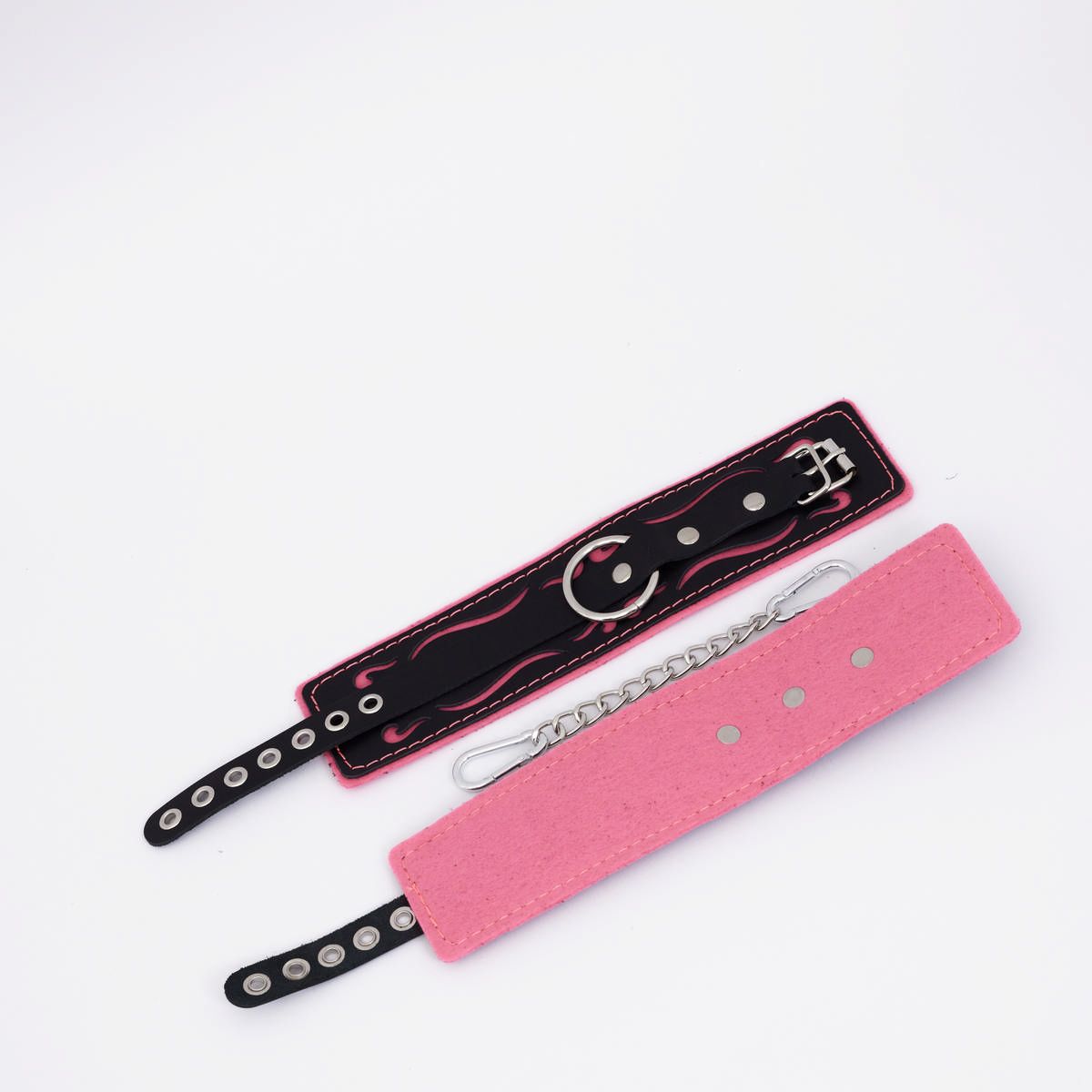 Черно-розовые кожаные оковы с розовой строчкой 1