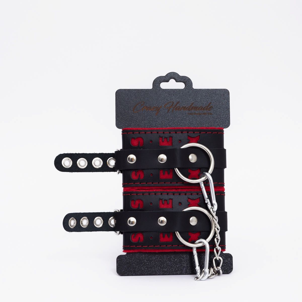 Черно-красные наручники с красной строчкой Sex 3