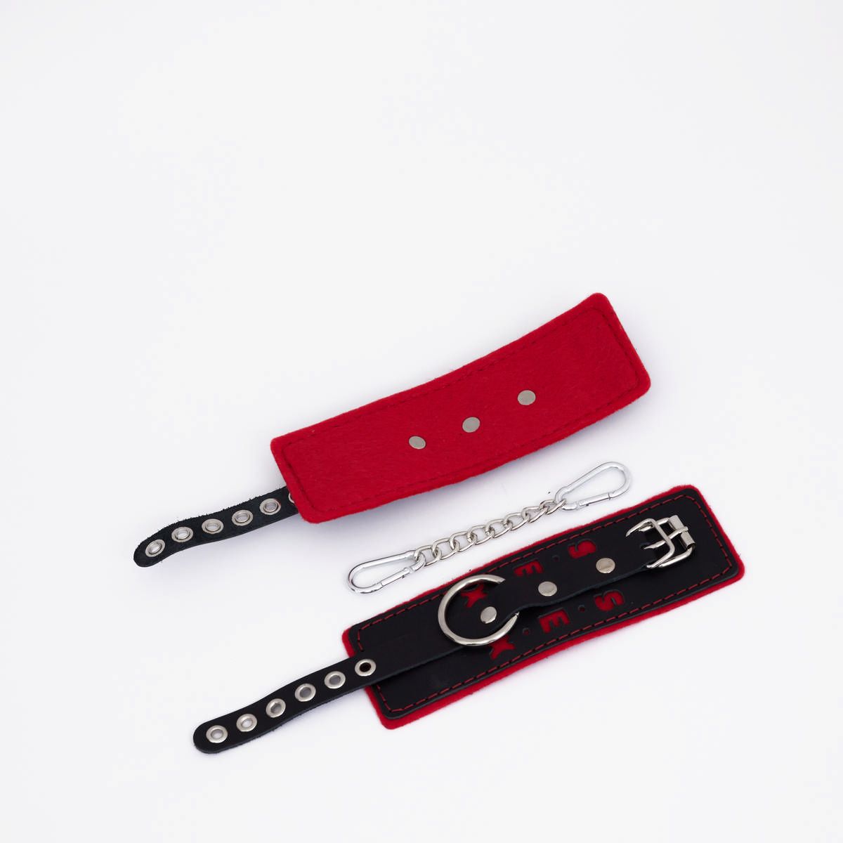 Черно-красные наручники с красной строчкой Sex 1