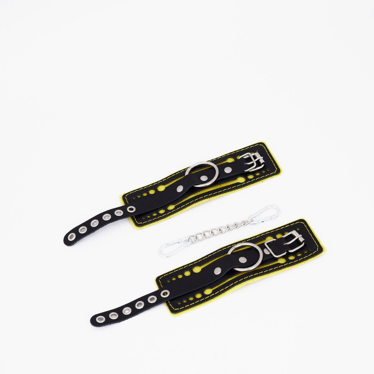 Черно-желтые кожаные наручники с жёлтой строчкой 1