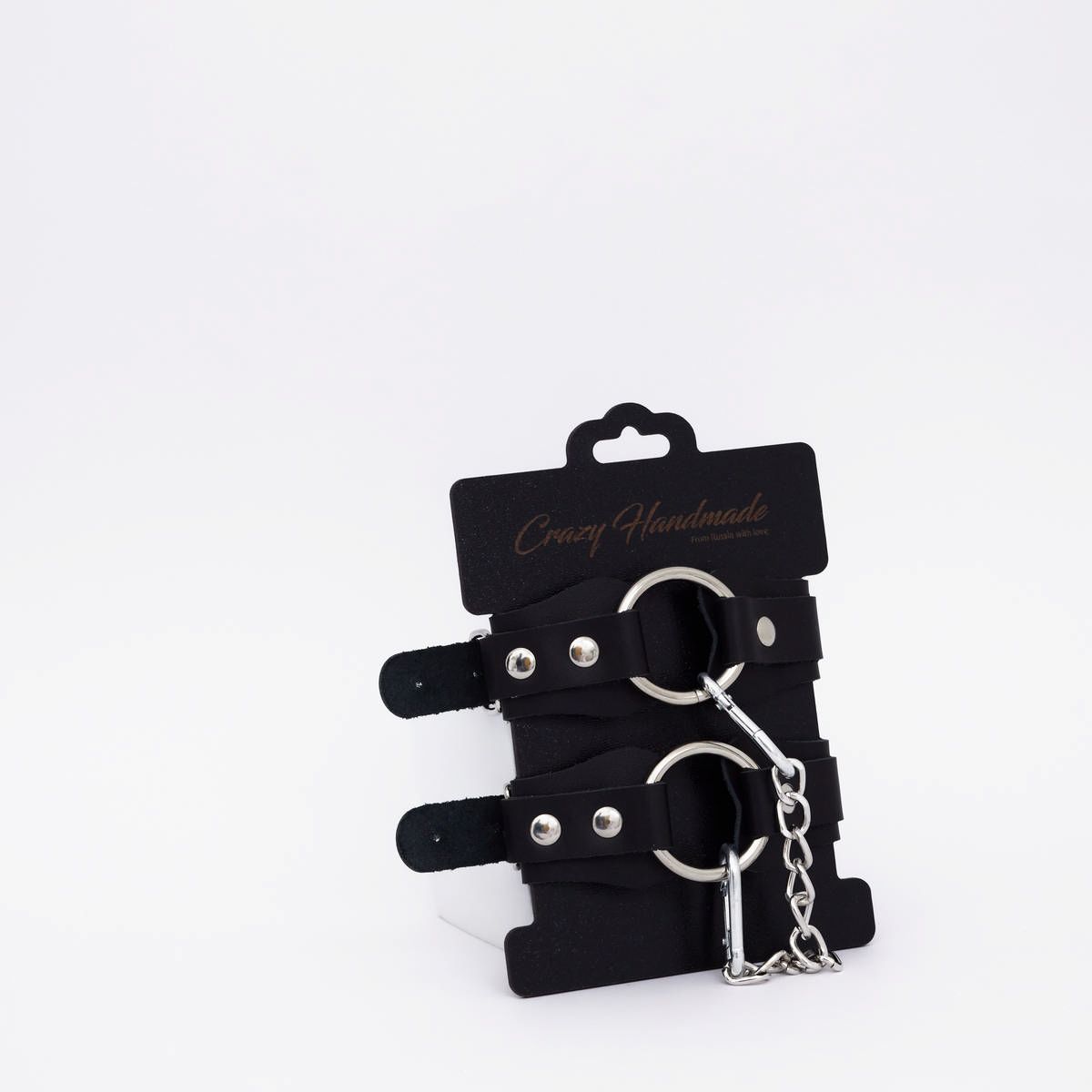 Черные кожаные оковы с кольцом 2