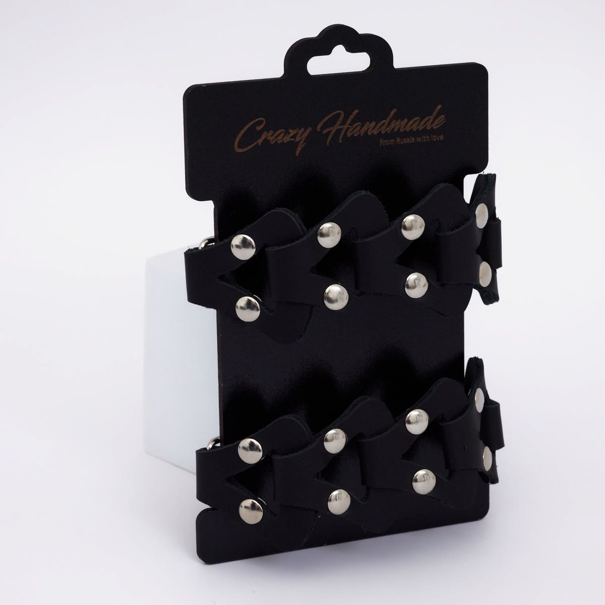 Черные кожаные наручники из звеньев 2