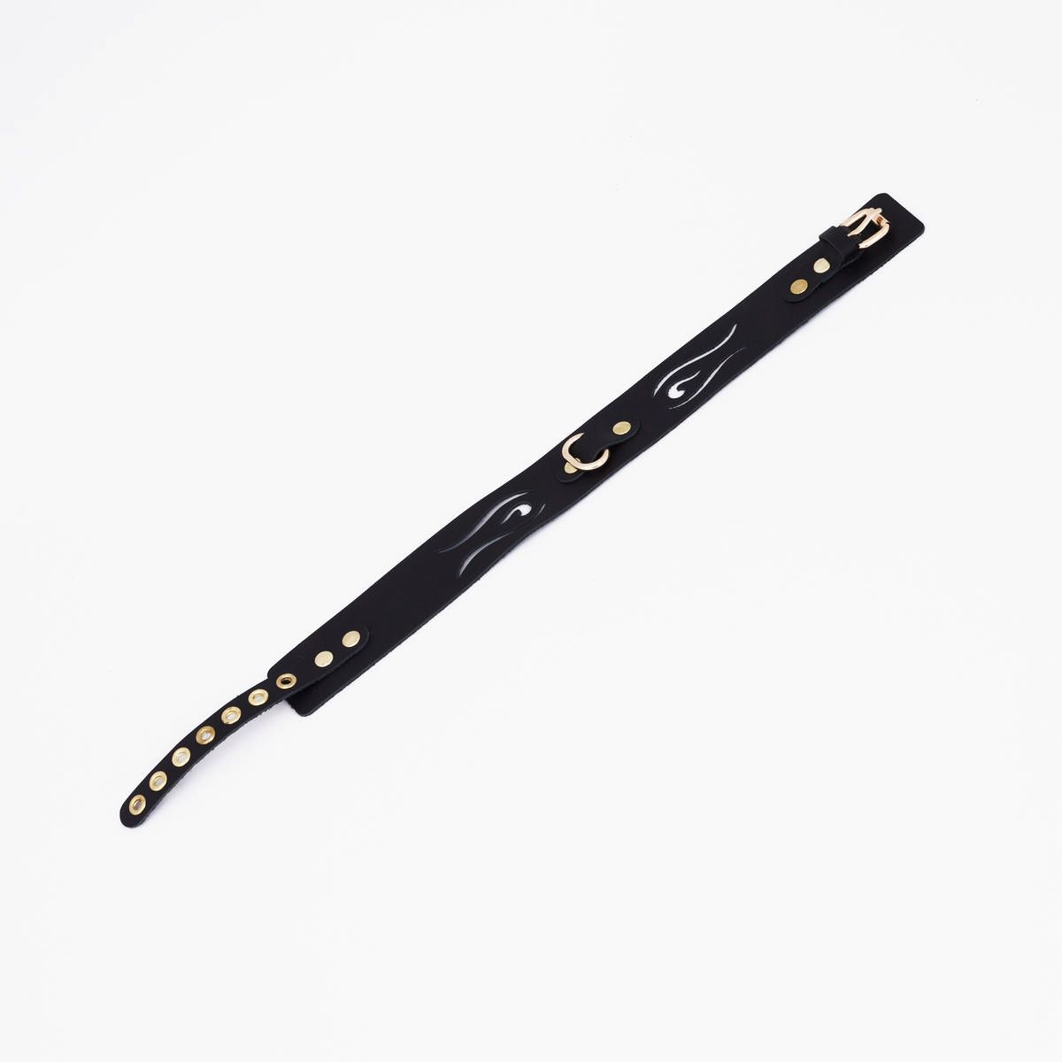 Черный кожаный ошейник с золотистой фурнитурой 1