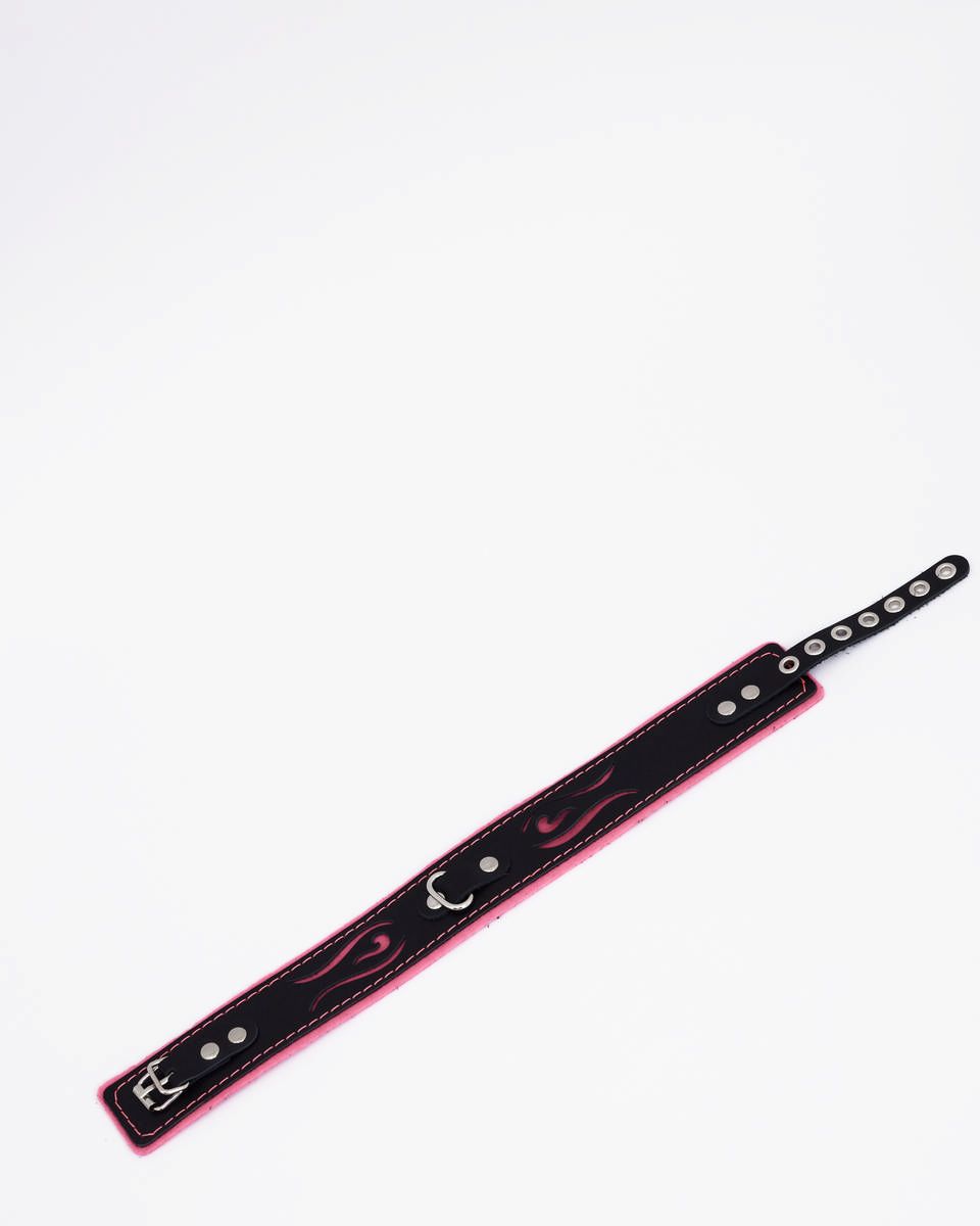 Черно-розовый кожаный ошейник с розовой строчкой 1