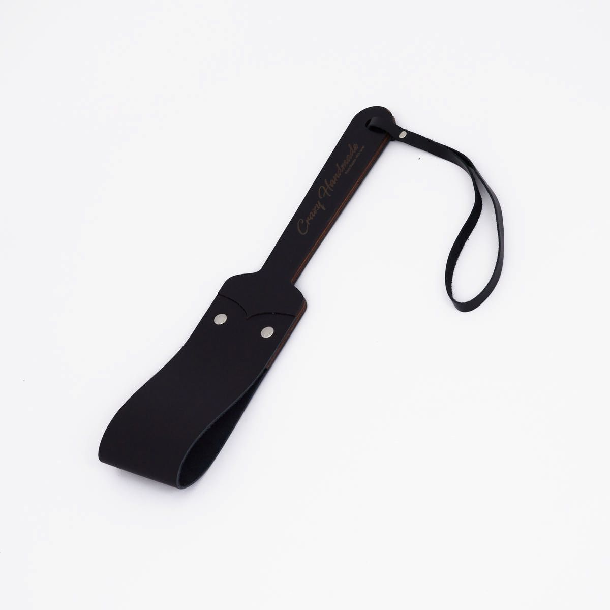 Черный кожаный паддл с деревянной ручкой - 34 см. 1