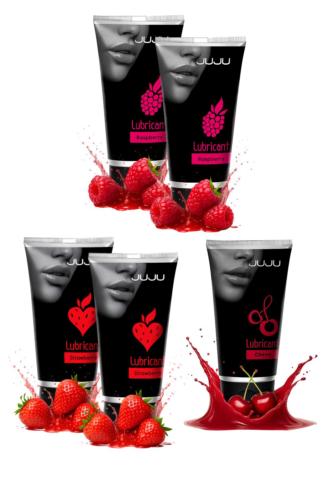 Набор из 5 съедобных лубрикантов JUJU (клубника х 2, малина х 2, вишня) 1