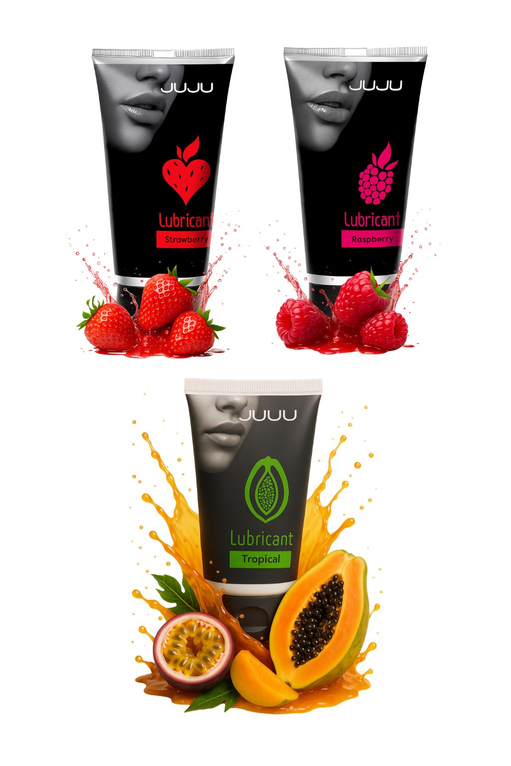 Набор из 3 съедобных лубрикантов JUJU (клубника, малина, тропические фрукты) 1