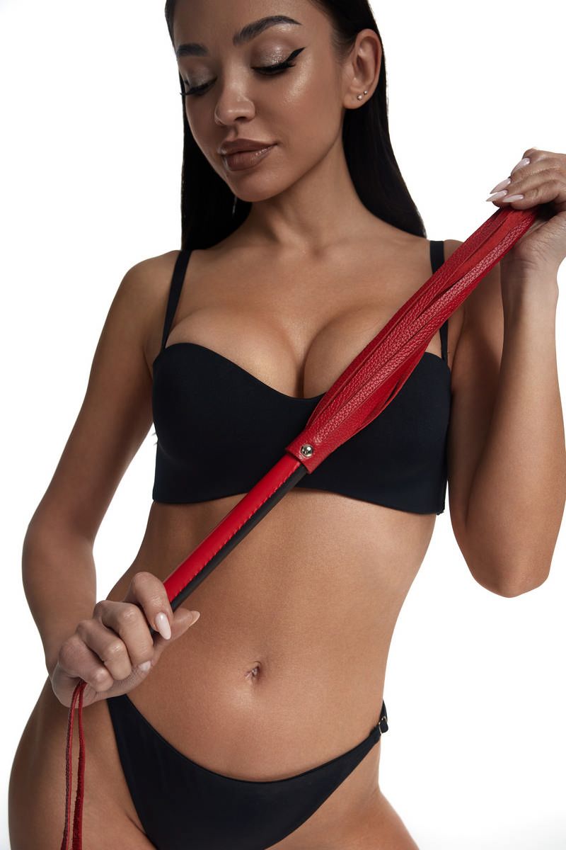 Красно-черный кожаный флоггер - 50 см. 4