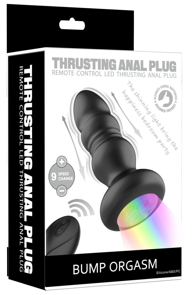 Черная анальная вибропробка с фрикционным механизмом и LED-подсветкой - 12,5 см. 2