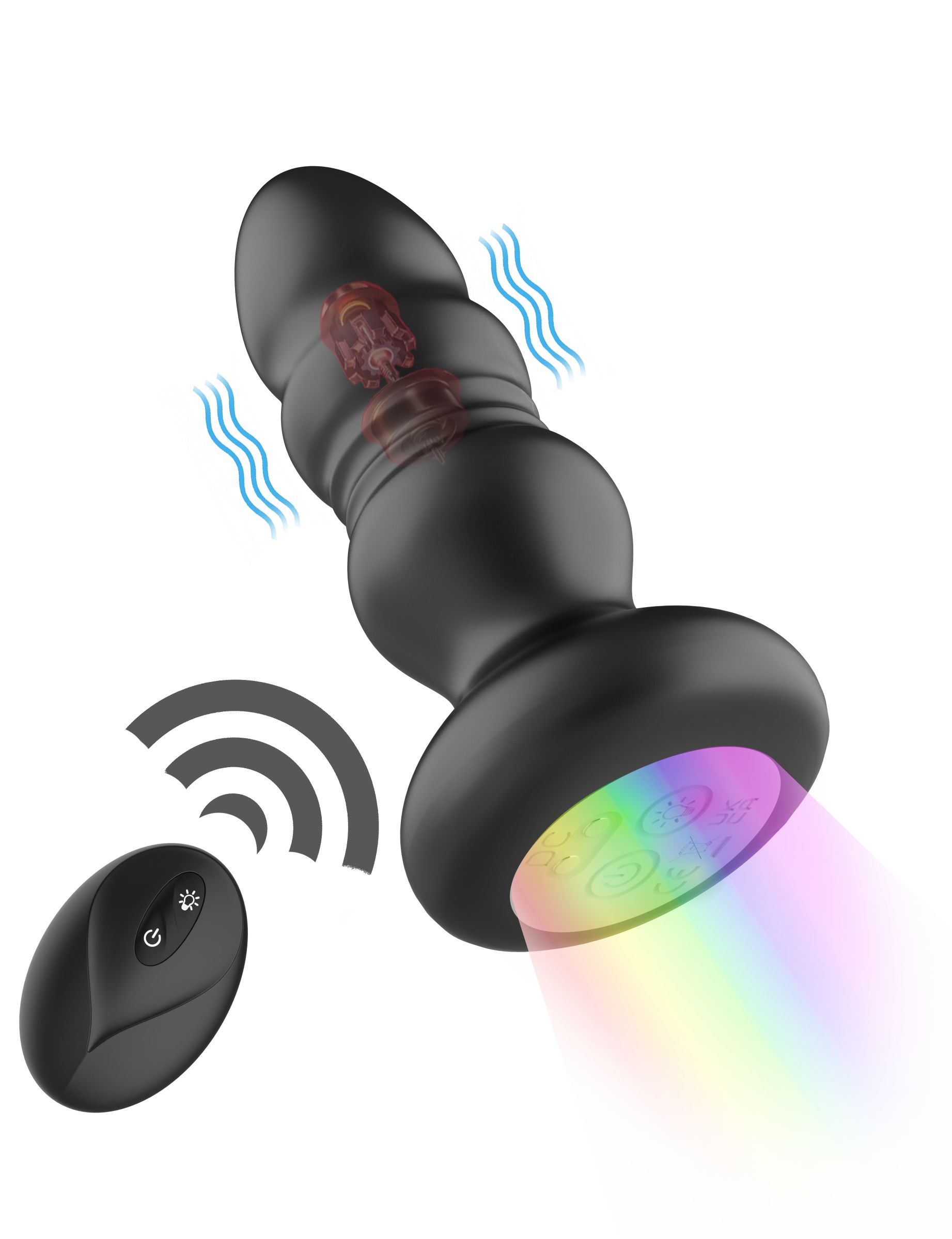 Черная анальная вибропробка с фрикционным механизмом и LED-подсветкой - 12,5 см. 1