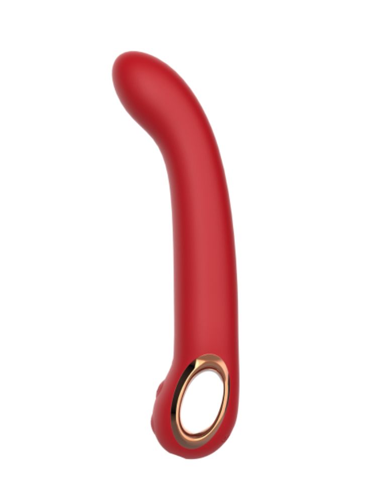 Красный силиконовый вибратор с загнутым кончиком - 22,1 см. 1
