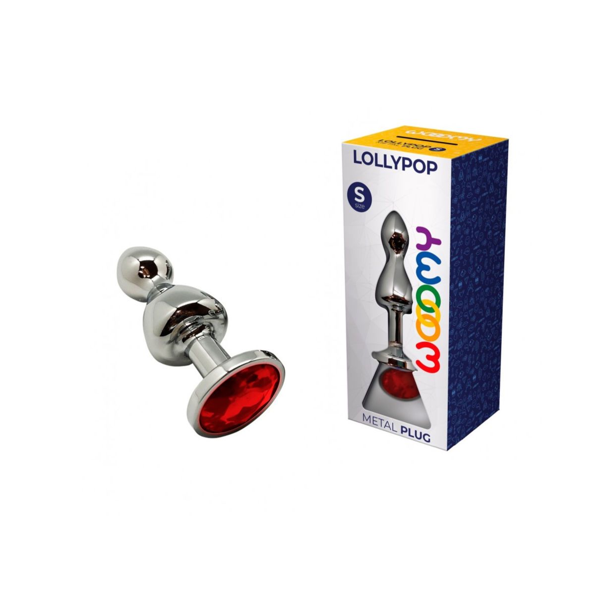 Серебристая анальная втулка Wooomy Lollypop Size S с красным кристаллом 4