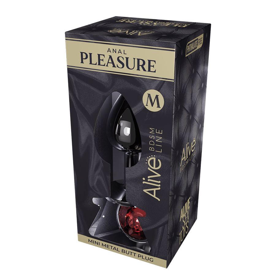 Серебристая анальная втулка Mini Metal Butt Plug Size M с красным кристаллом 2