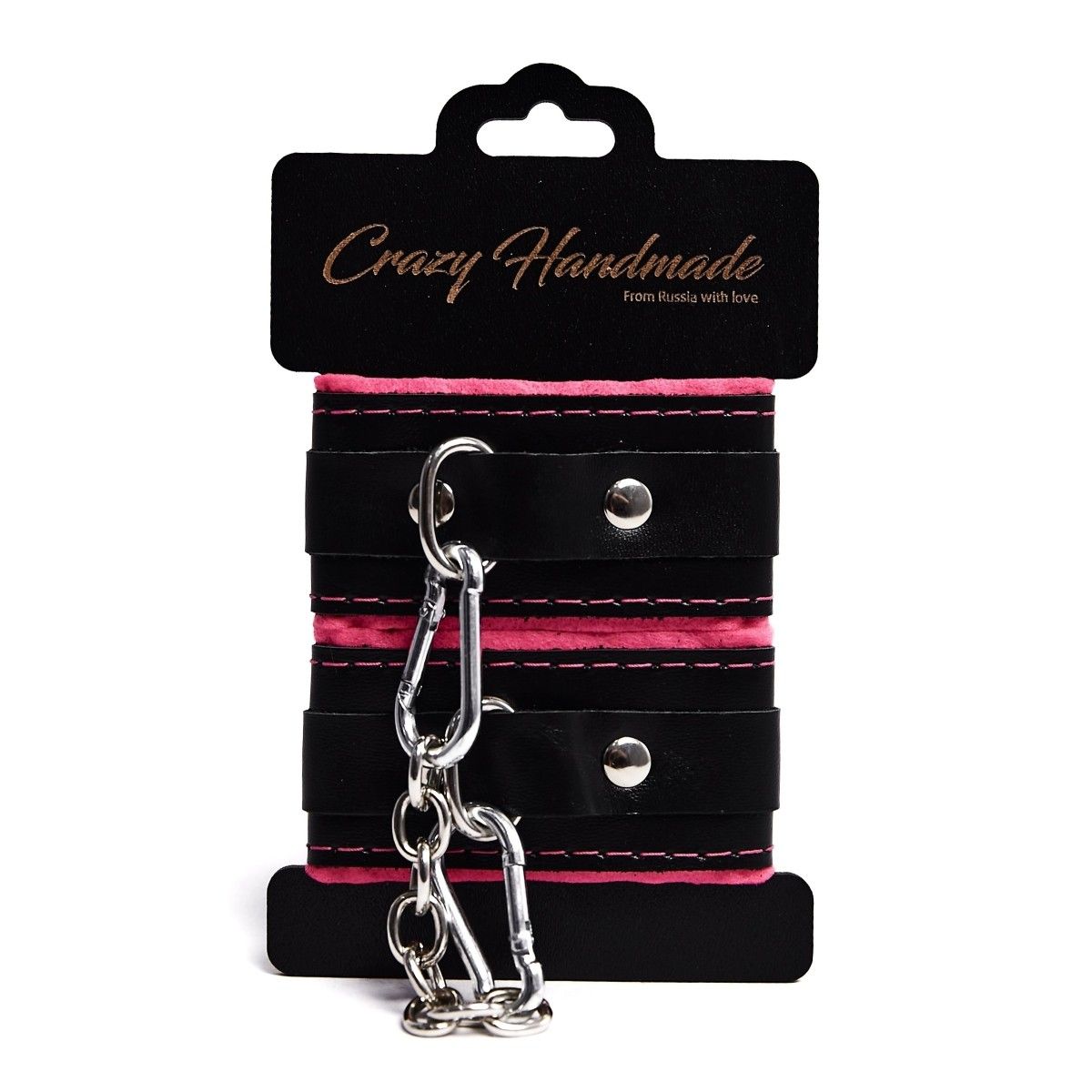 Черно-розовые скругленные наручники с мягкой подкладкой 1
