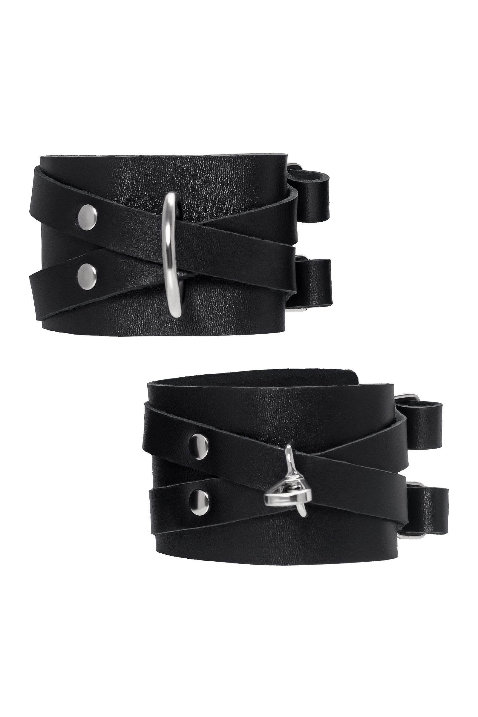 Черные кожаные оковы с двумя перекрёстными ремешками 2