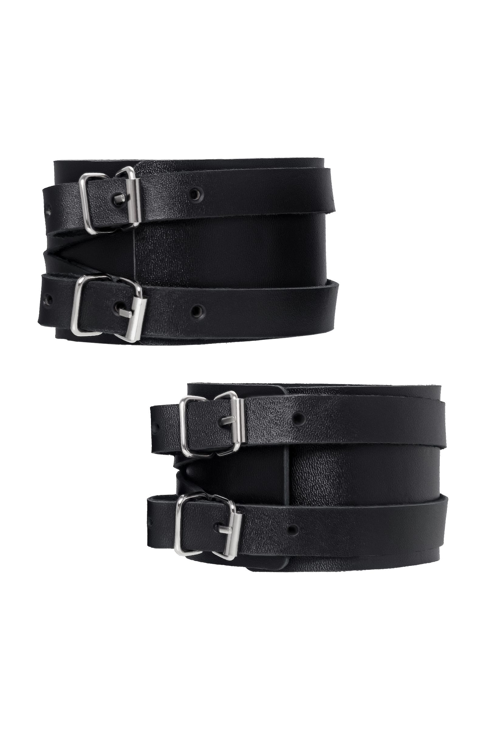 Черные кожаные оковы с двумя перекрёстными ремешками 3